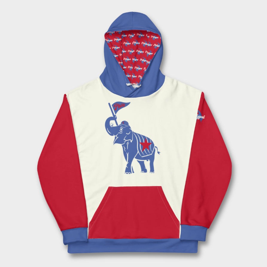 Philadelphia athletics elephant baseball mascot logo, hoodie