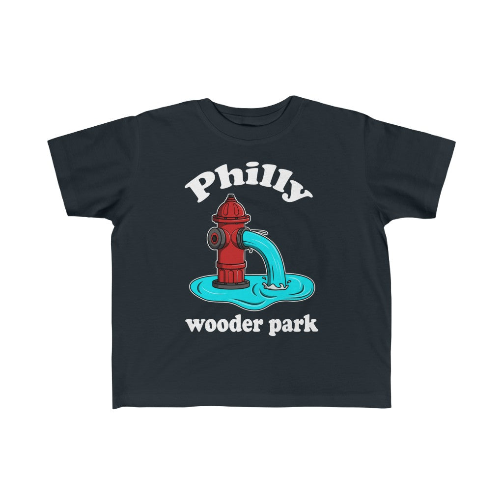 Philadelphia fire hydrant Philly wooder park on a black kids t-shirt from Phillygoat
