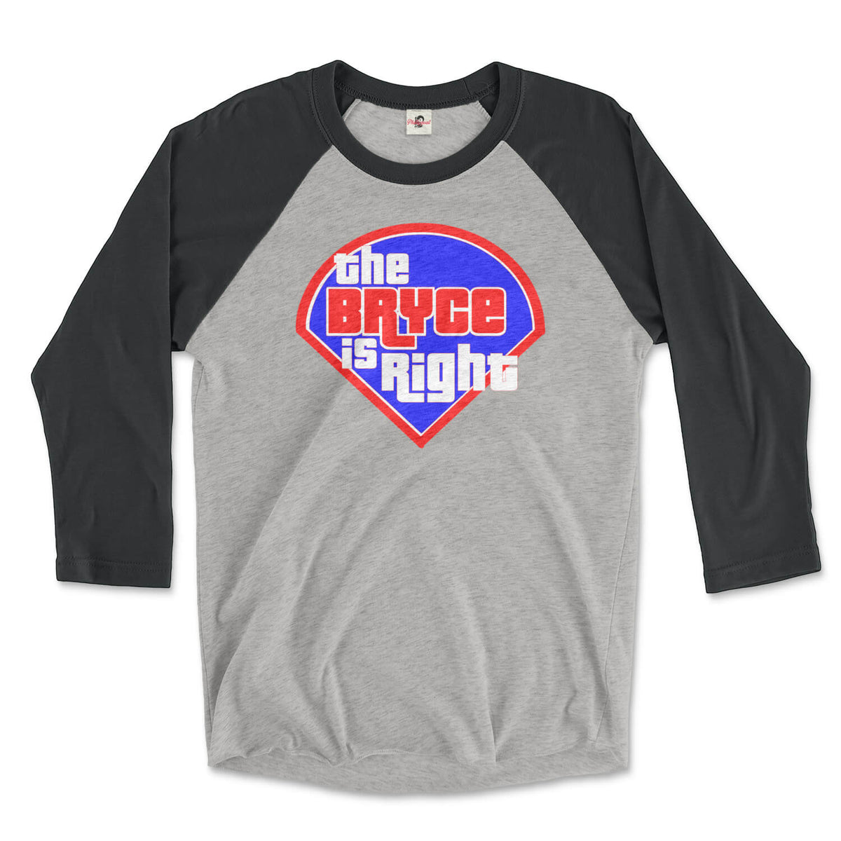 bryce harper the bryce is right vintage black and premium heather 3/4 raglan tee from phillygoat