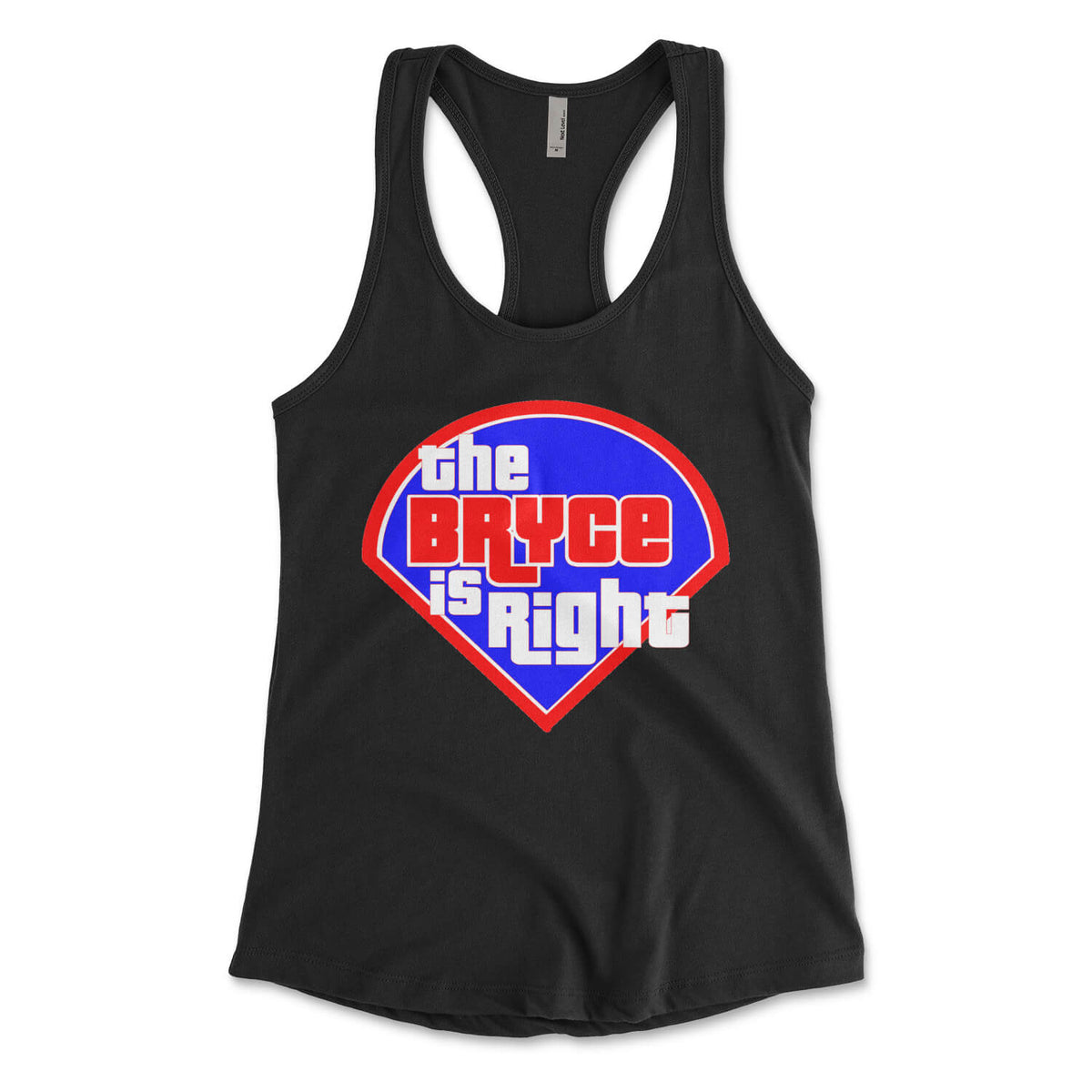 Philadelphia Phillies Bryce Harper the Bryce Is Right womens black racerback tank top from Phillygoat