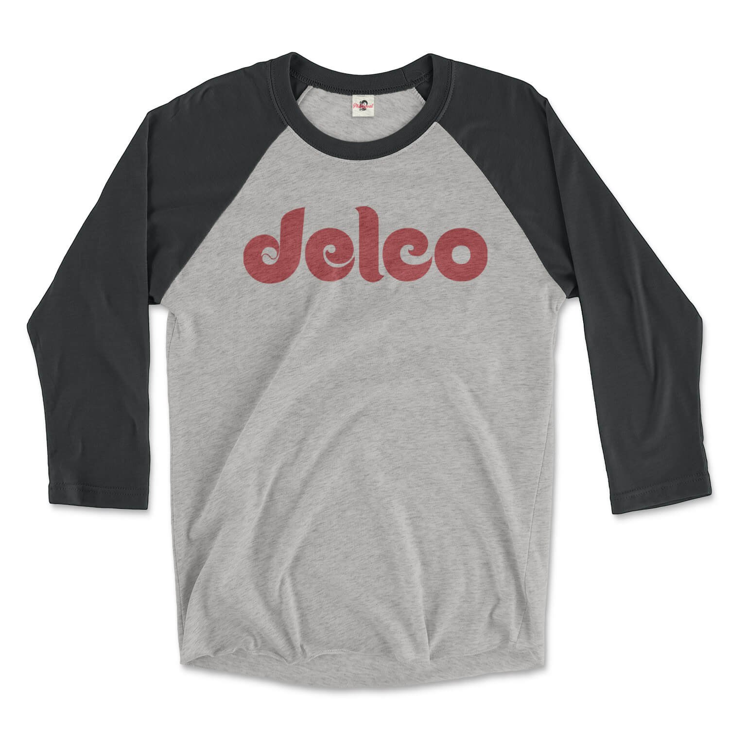 delco vintage black and premium heather grey 3/4 long sleeve raglan tee from phillygoat