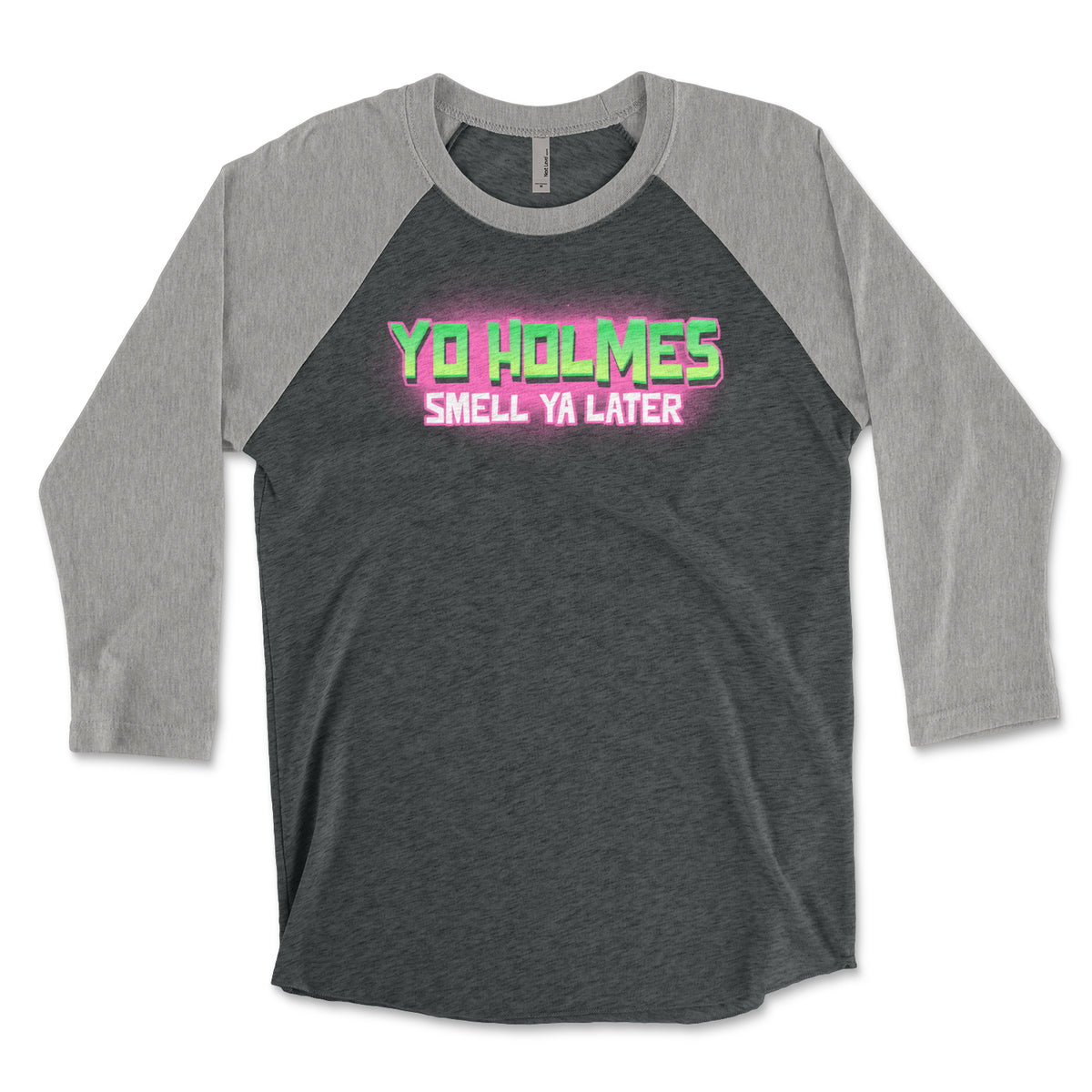 Fresh Prince of Bel-Air Yo Holmes, smell ya later premium heather grey and vintage black triblend raglan tee from Phillygoat