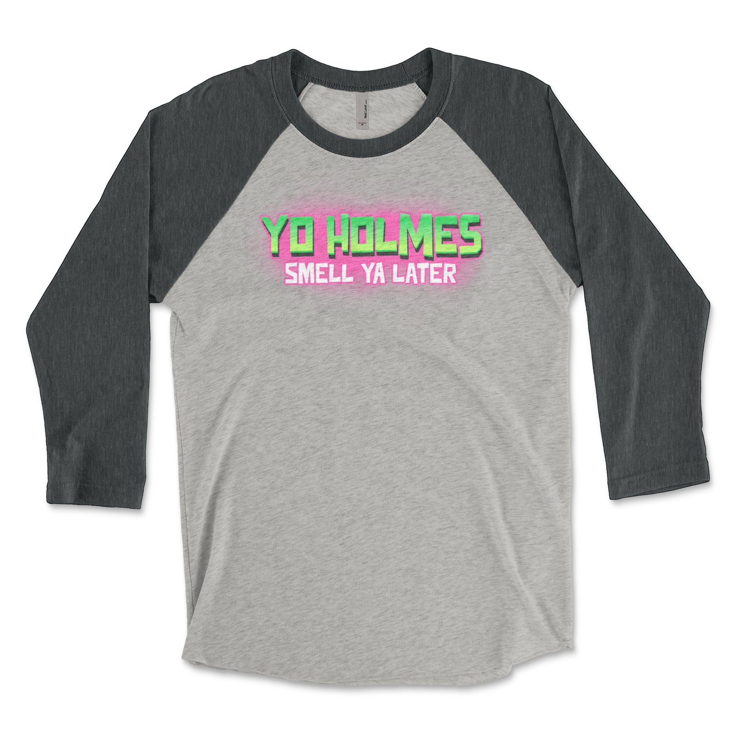Fresh Prince of Bel-Air Yo Holmes, smell ya later premium heather grey and vintage black triblend raglan tee from Phillygoat