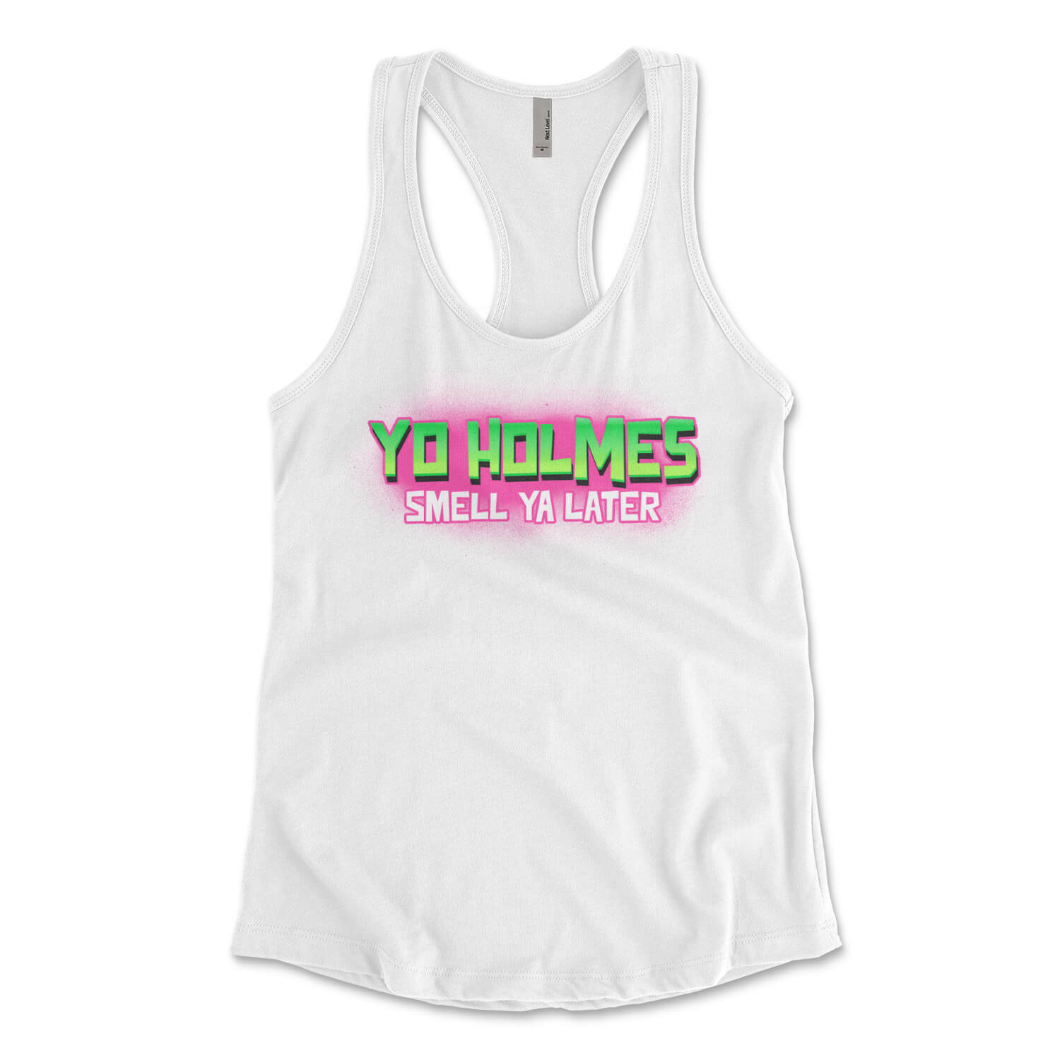 Fresh Prince of Bel-Air Yo Holmes smell ya later white womens racerback tank top from Phillygoat