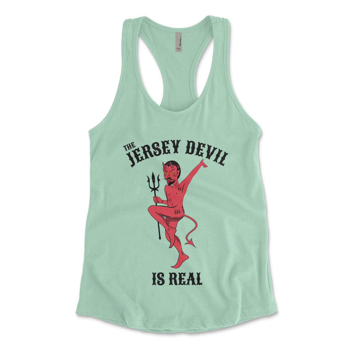 The Jersey Devil Is Real womens mint green racerback tank top from Phillygoat