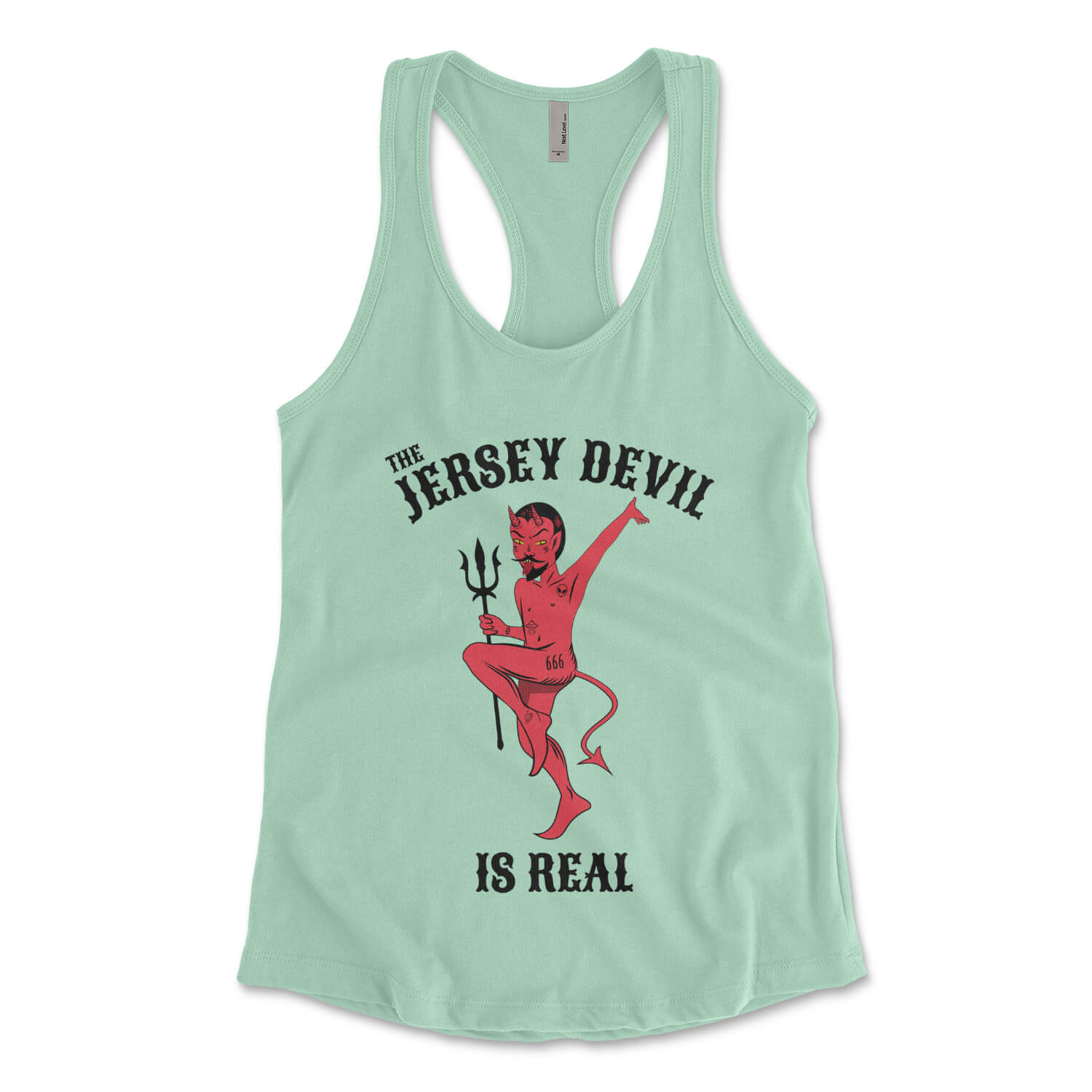 The Jersey Devil Is Real womens mint green racerback tank top from Phillygoat