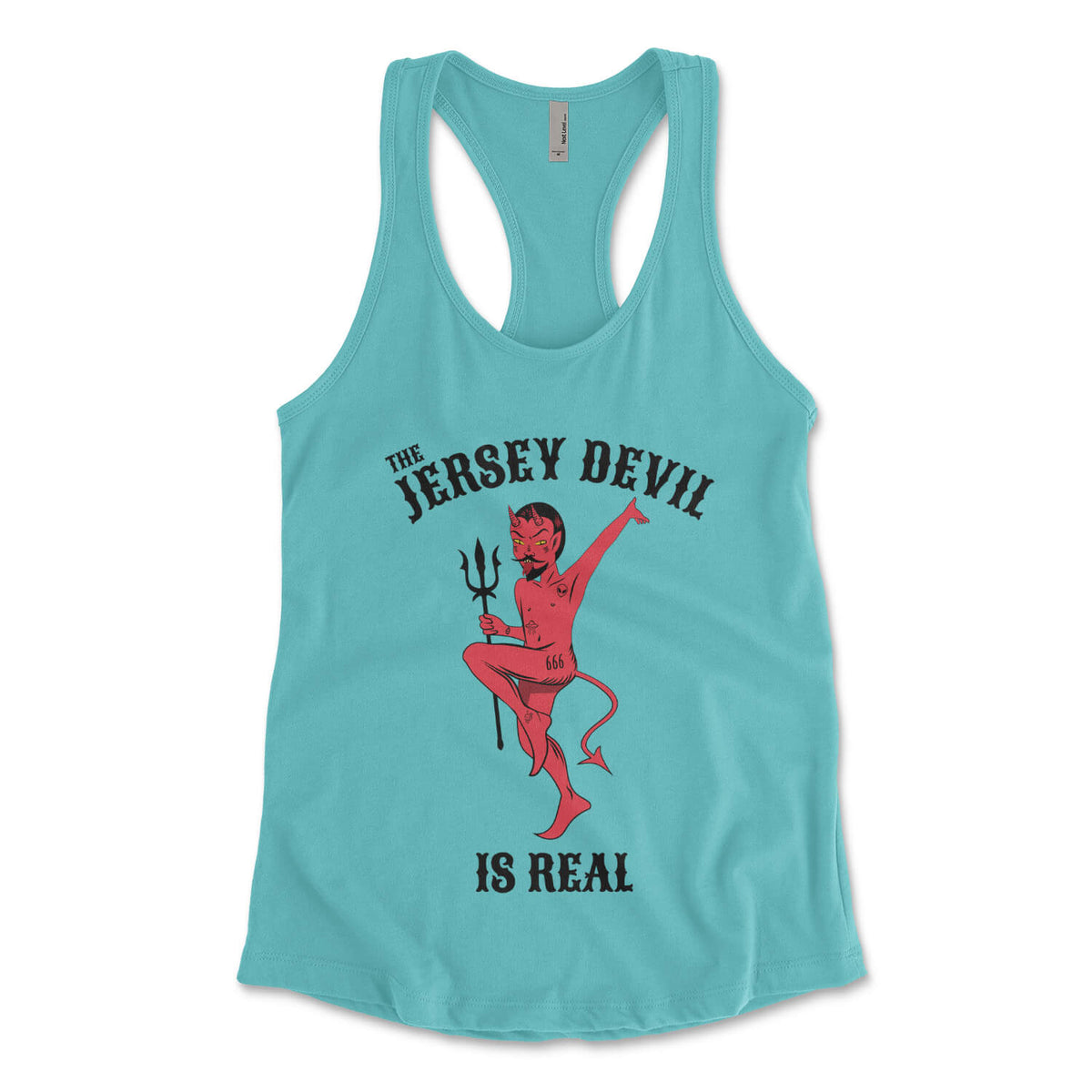 The Jersey Devil Is Real womens tahiti blue racerback tank top from Phillygoat