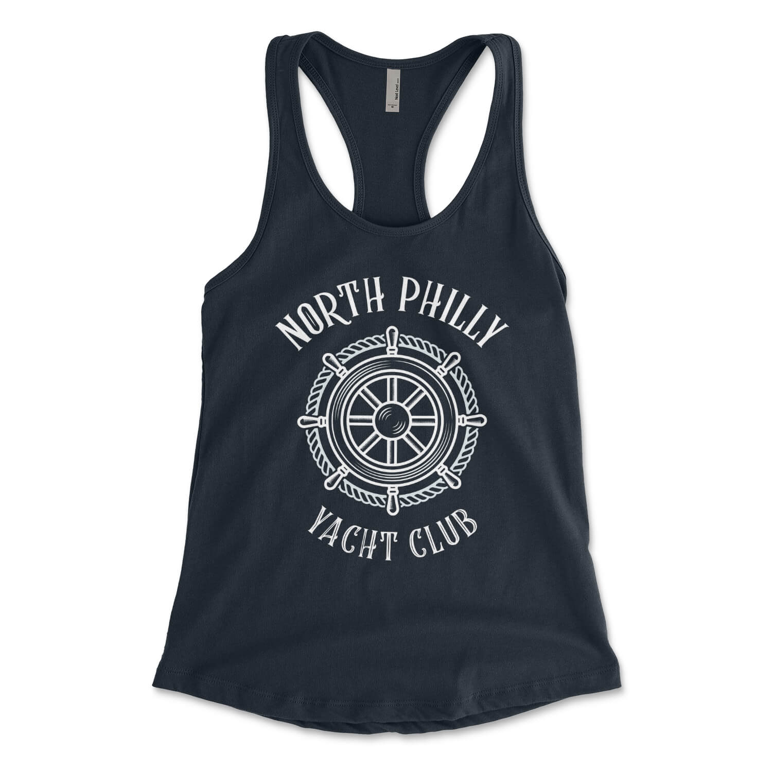 North Philly Yacht Club midnight navy blue womens racerback tank top from Phillygoat