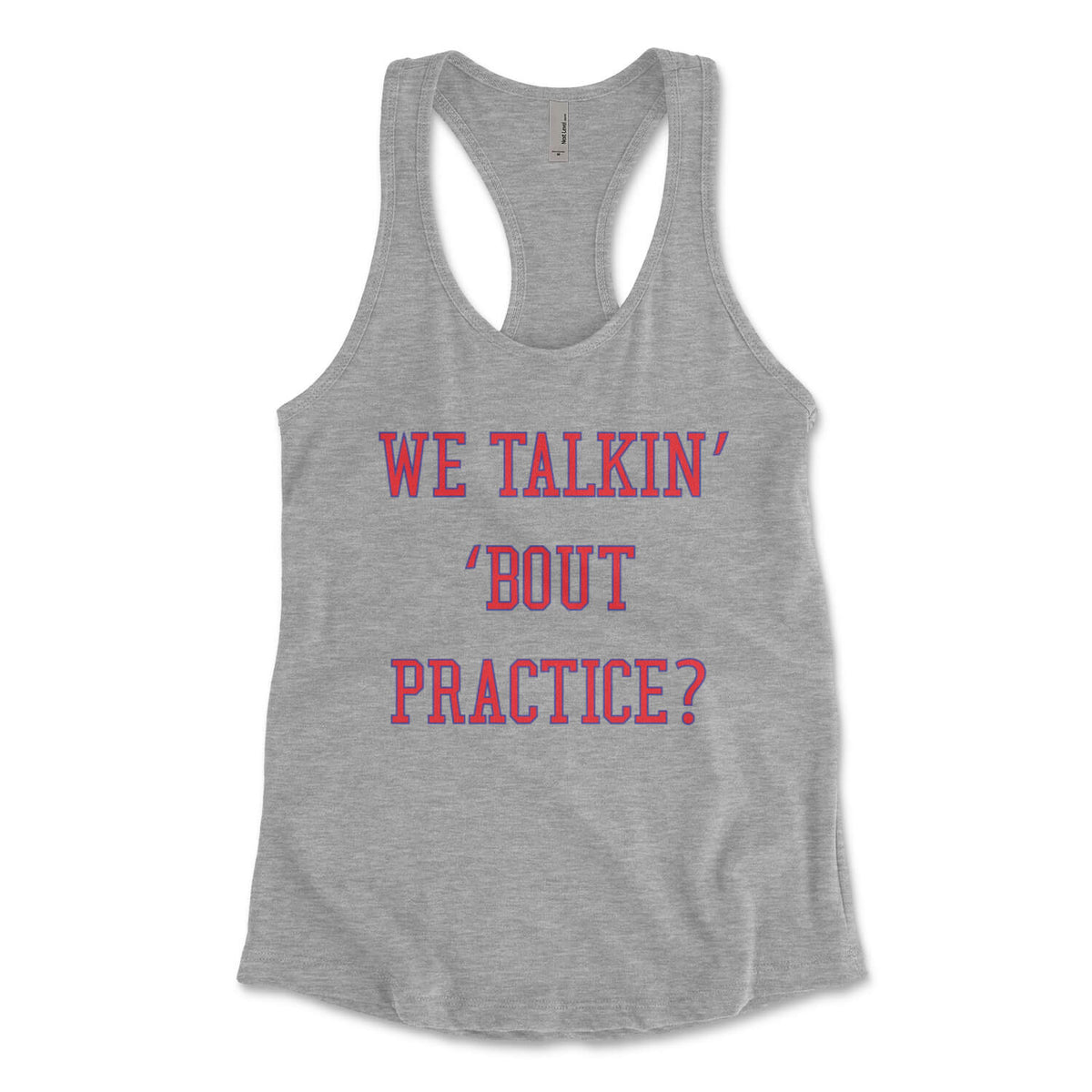 Philadelphia 76ers Allen Iverson We Talkin Bout Practice womens heather grey racerback tank top from Phillygoat