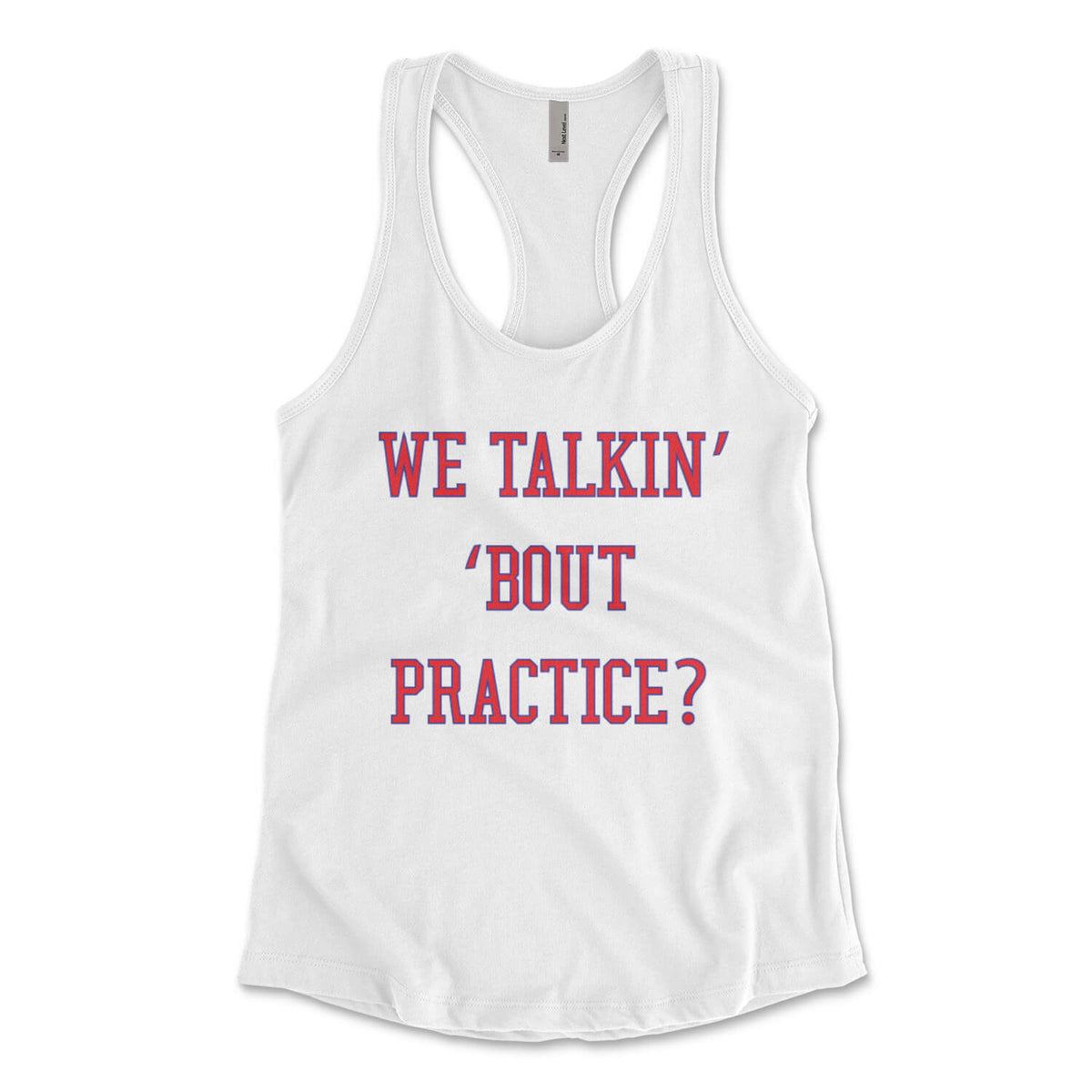 Philadelphia 76ers Allen Iverson We Talkin Bout Practice womens white racerback tank top from Phillygoat