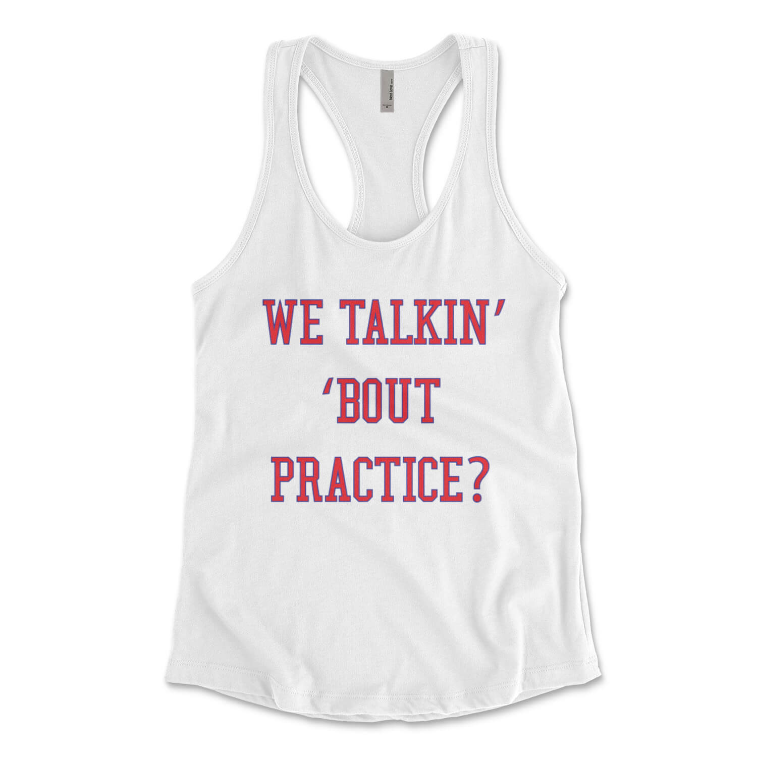 Philadelphia 76ers Allen Iverson We Talkin Bout Practice womens white racerback tank top from Phillygoat