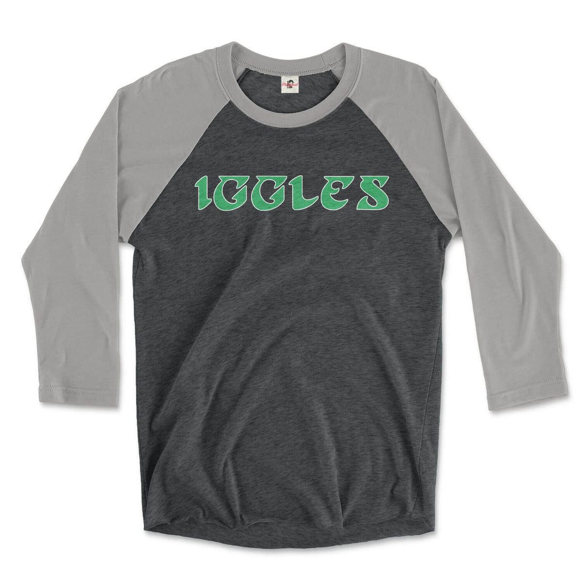 philadelphia eagles iggles premium heather grey and vintage black 3/4 long sleeve raglan tee from phillygoat
