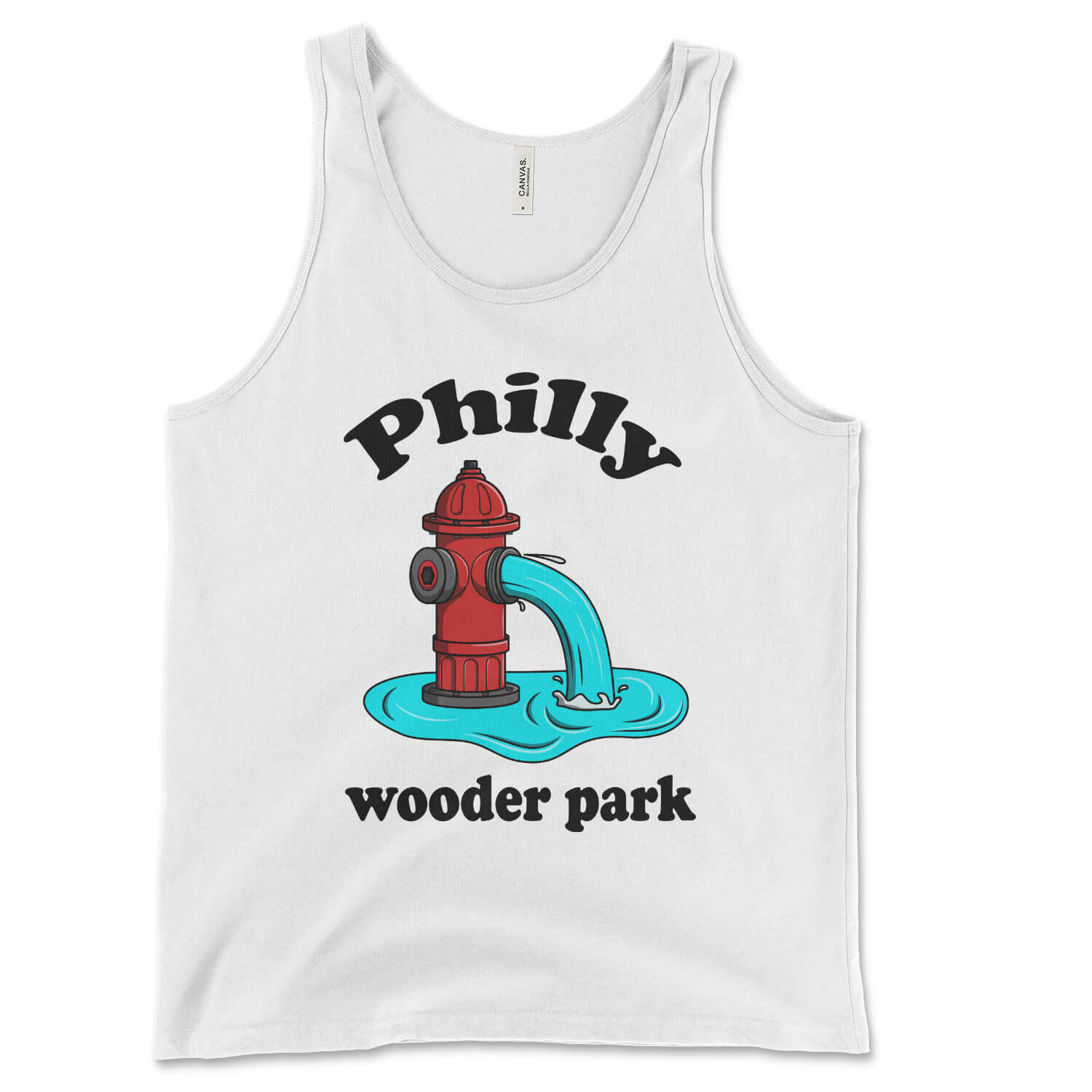 Philadelphia fire hydrant Philly wooder park on a white tank top from Phillygoat