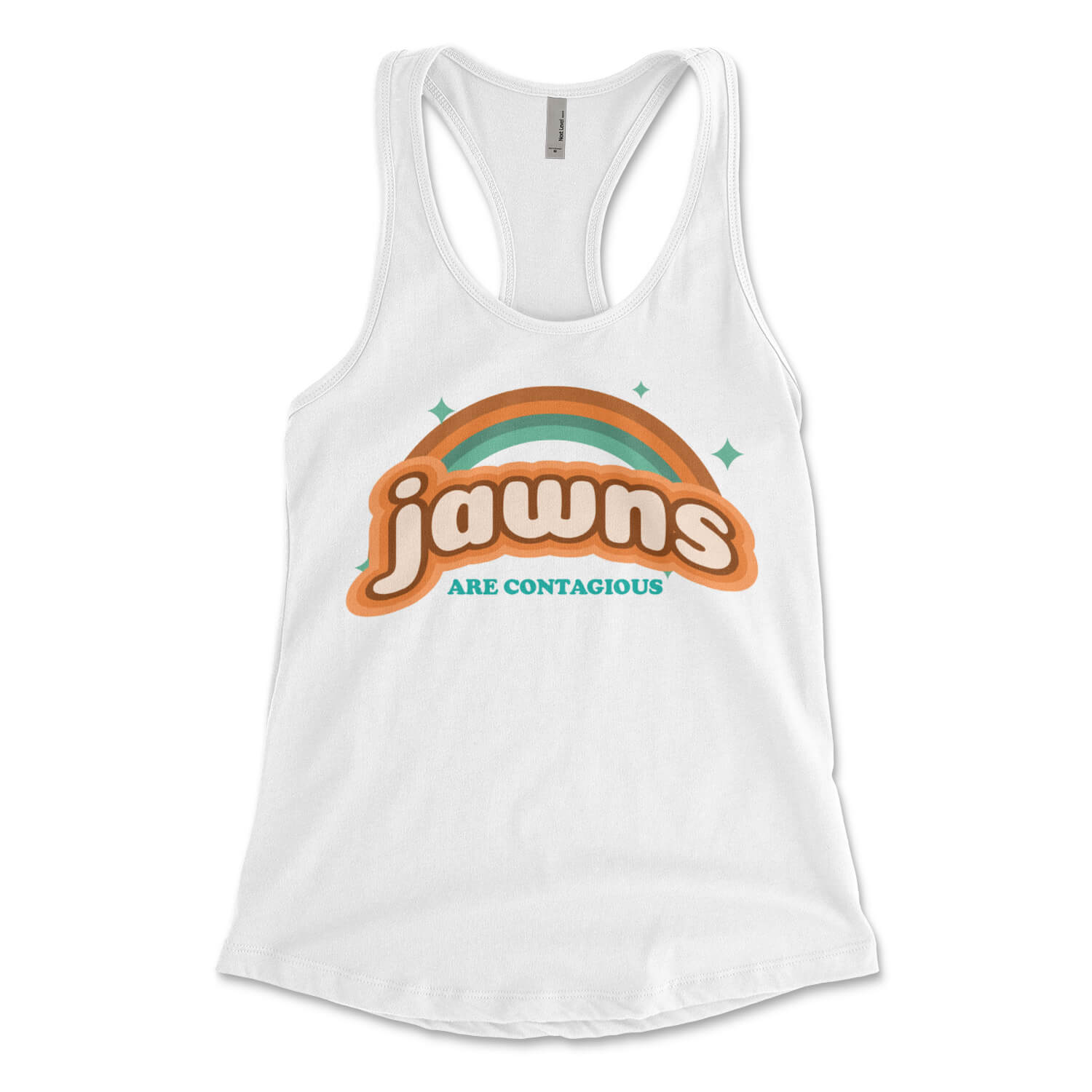 Philadelphia jawns are contagious rainbow white womens racerback tank top from Phillygoat