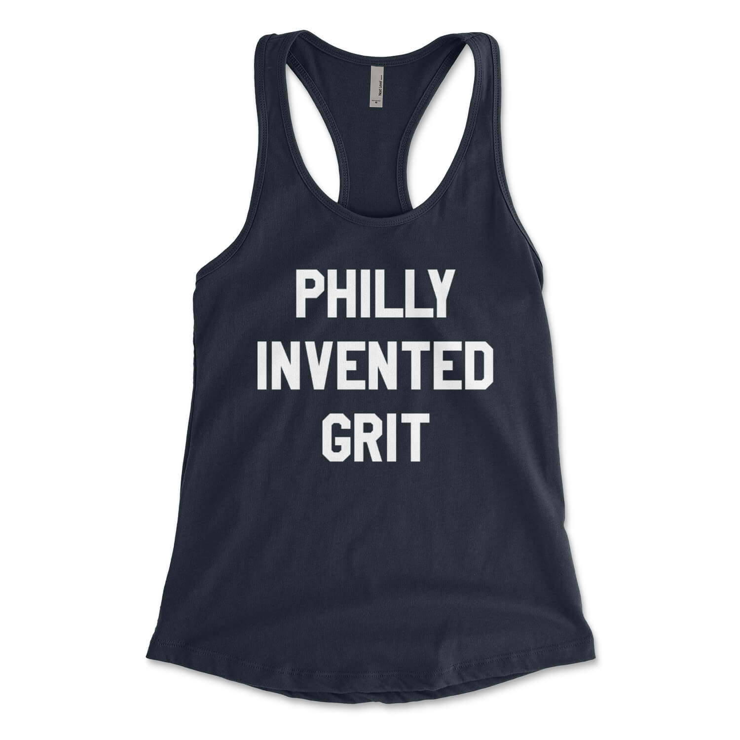 Philly invented grit midnight navy blue womens racerback tank top from Phillygoat