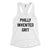 Philly invented grit white womens racerback tank top from Phillygoat