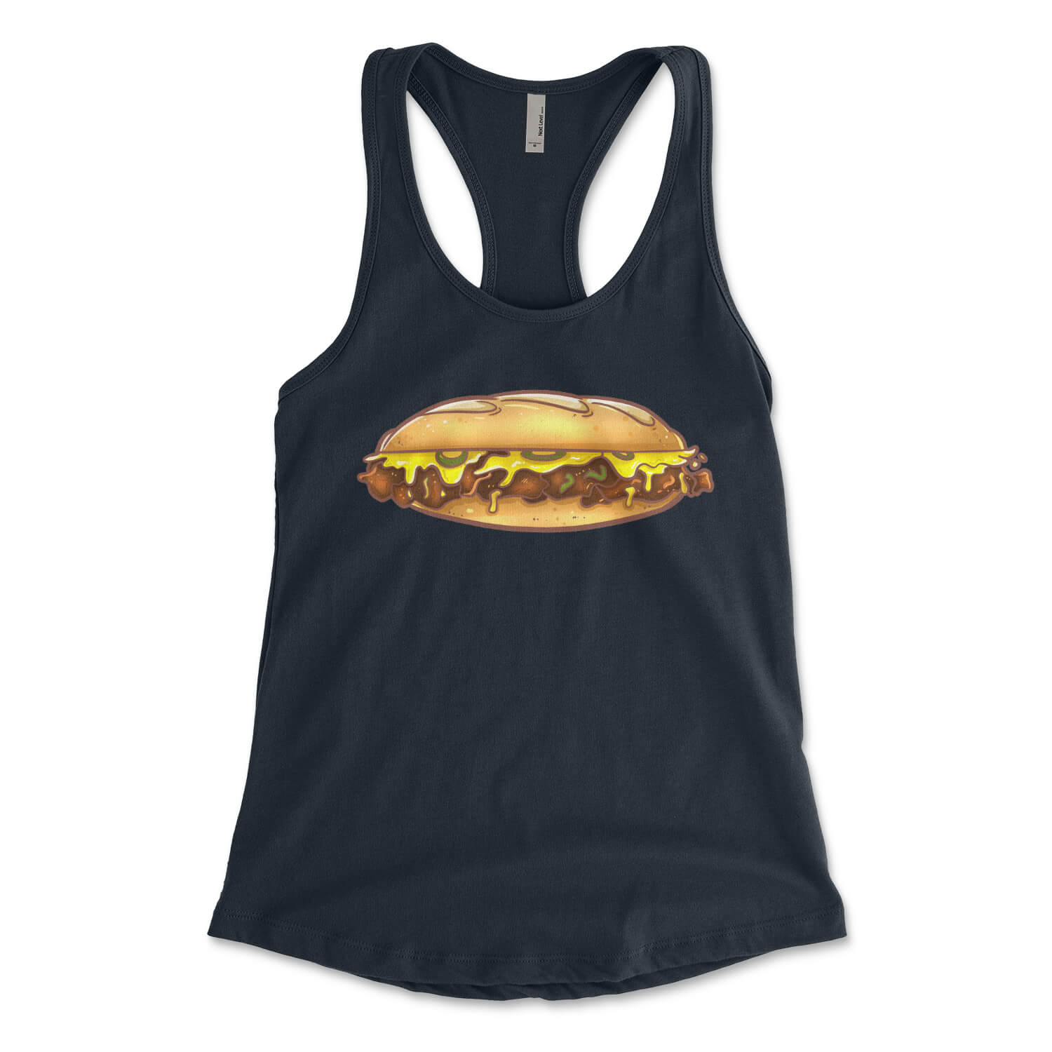 Philly cheesesteak midnight navy blue womens racerback tank top from Phillygoat