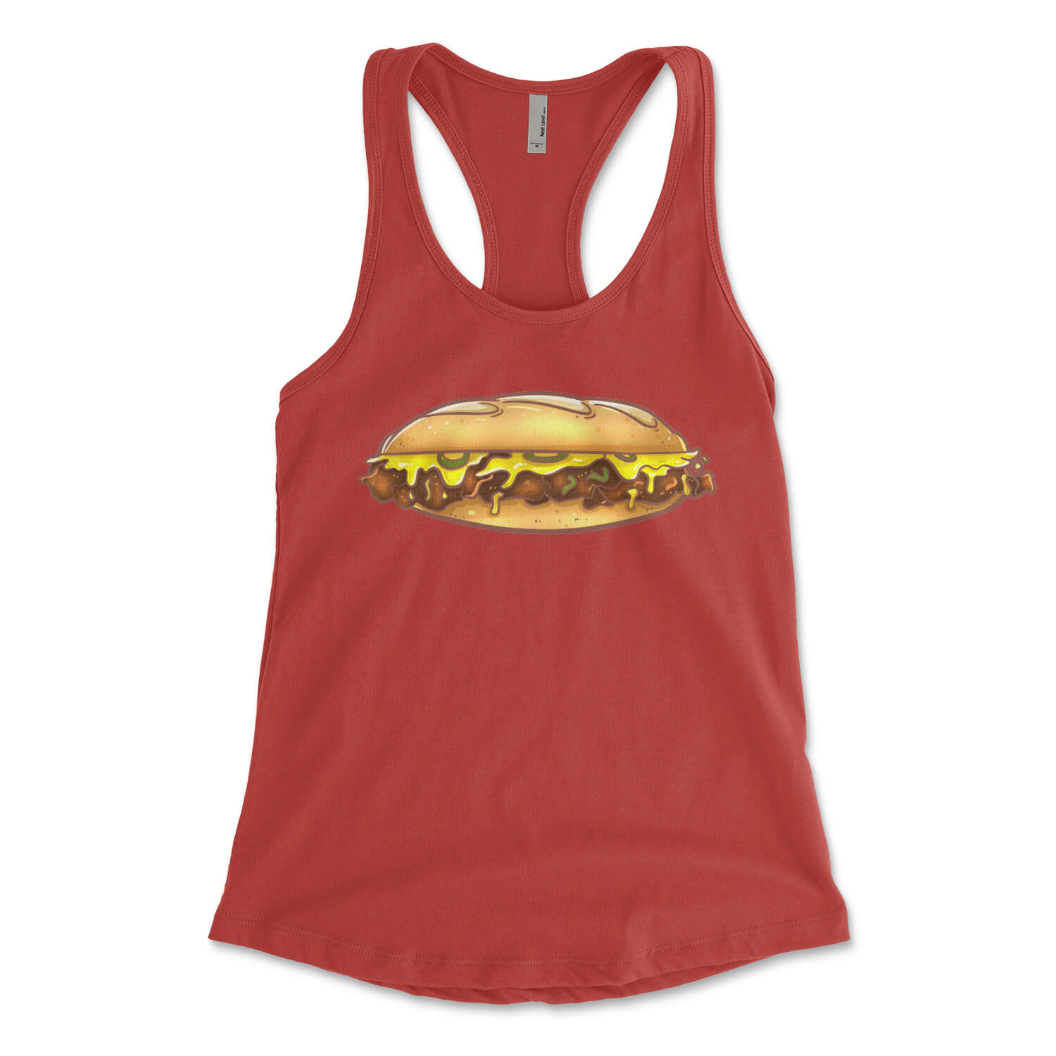 Philly cheesesteak red womens racerback tank top from Phillygoat