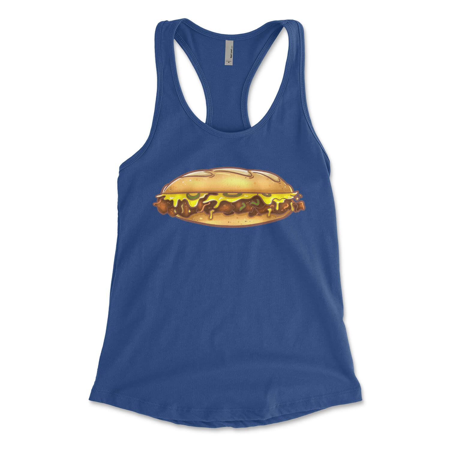 Philly cheesesteak royal blue womens racerback tank top from Phillygoat