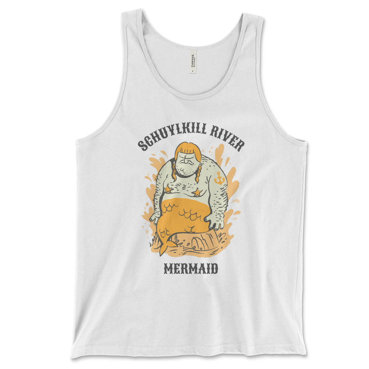 Schuylkill River Mermaid funny Philadelphia white tank top from Phillygoat