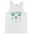 south philadelphia surf philly white phillygoat tank top with design of two palm trees and surfer on beach 