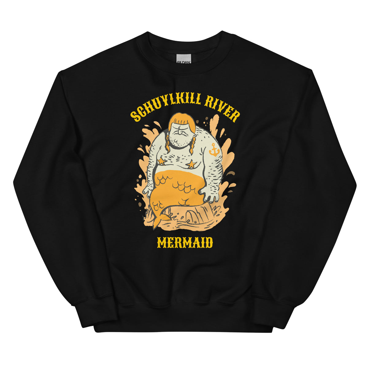 Funny Philadelphia Schuylkill River Mermaid black sweatshirt from Phillygoat