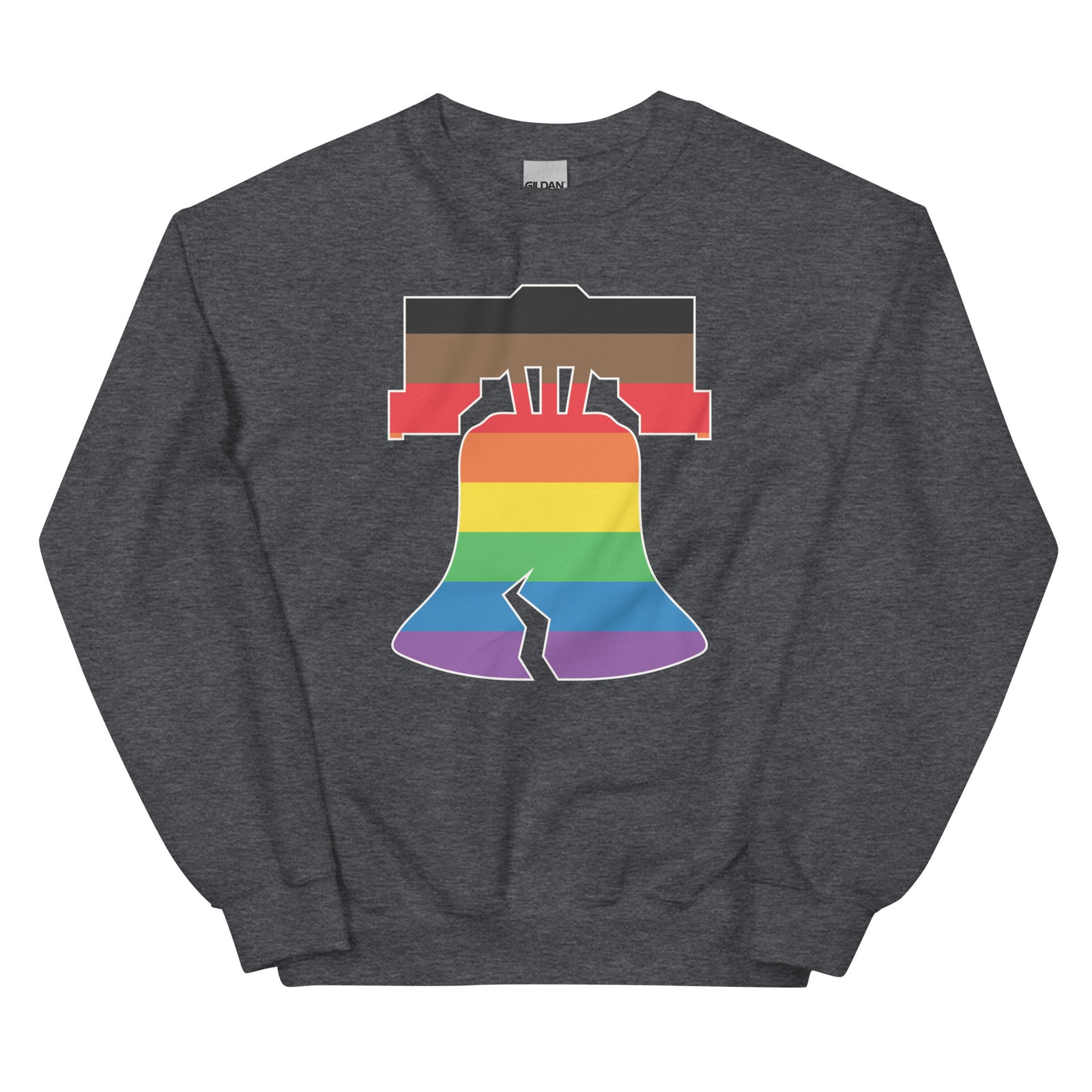 Philly pride Philadelphia LGBTQ+ rainbow liberty bell dark heather grey hoodie Phillygoat