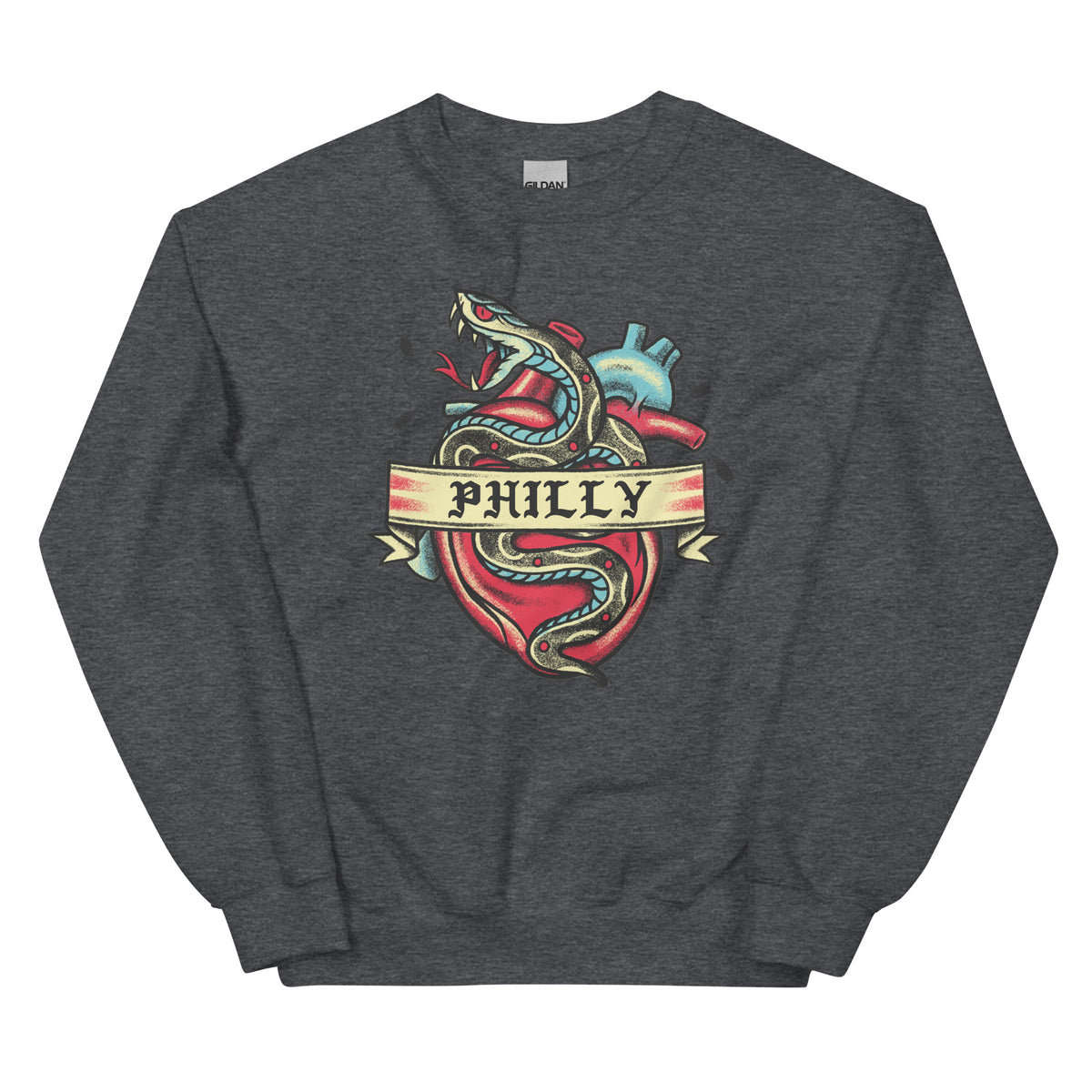 Philly Snake tattoo dark heather grey sweatshirt Phillygoat