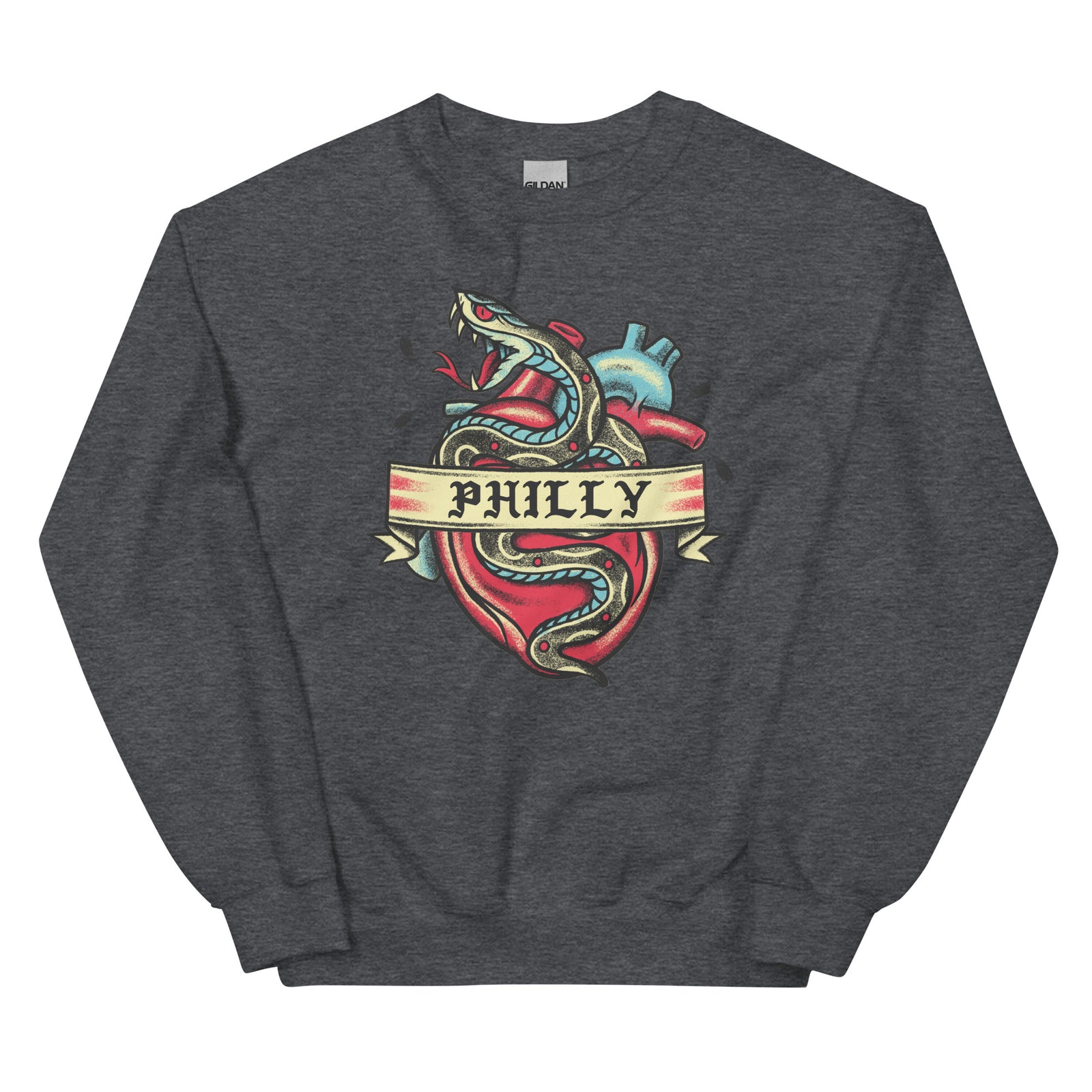 Philly Snake tattoo dark heather grey sweatshirt Phillygoat