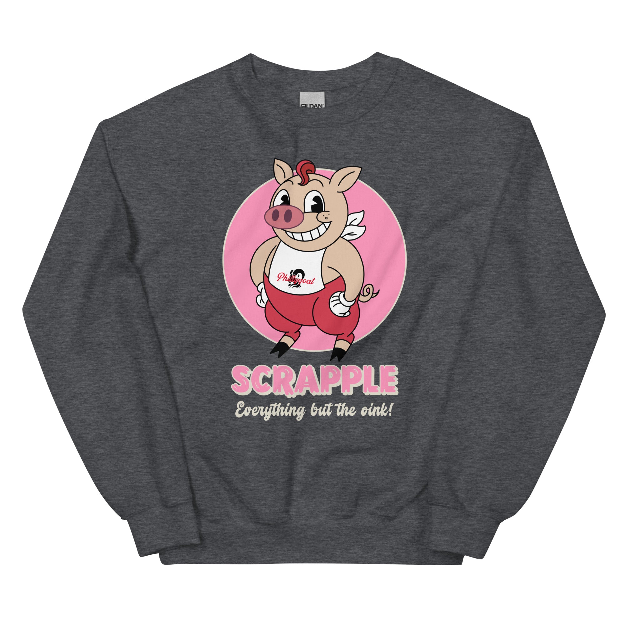 Philadelphia Philly scrapple pig dark heather grey sweatshirt Phillygoat