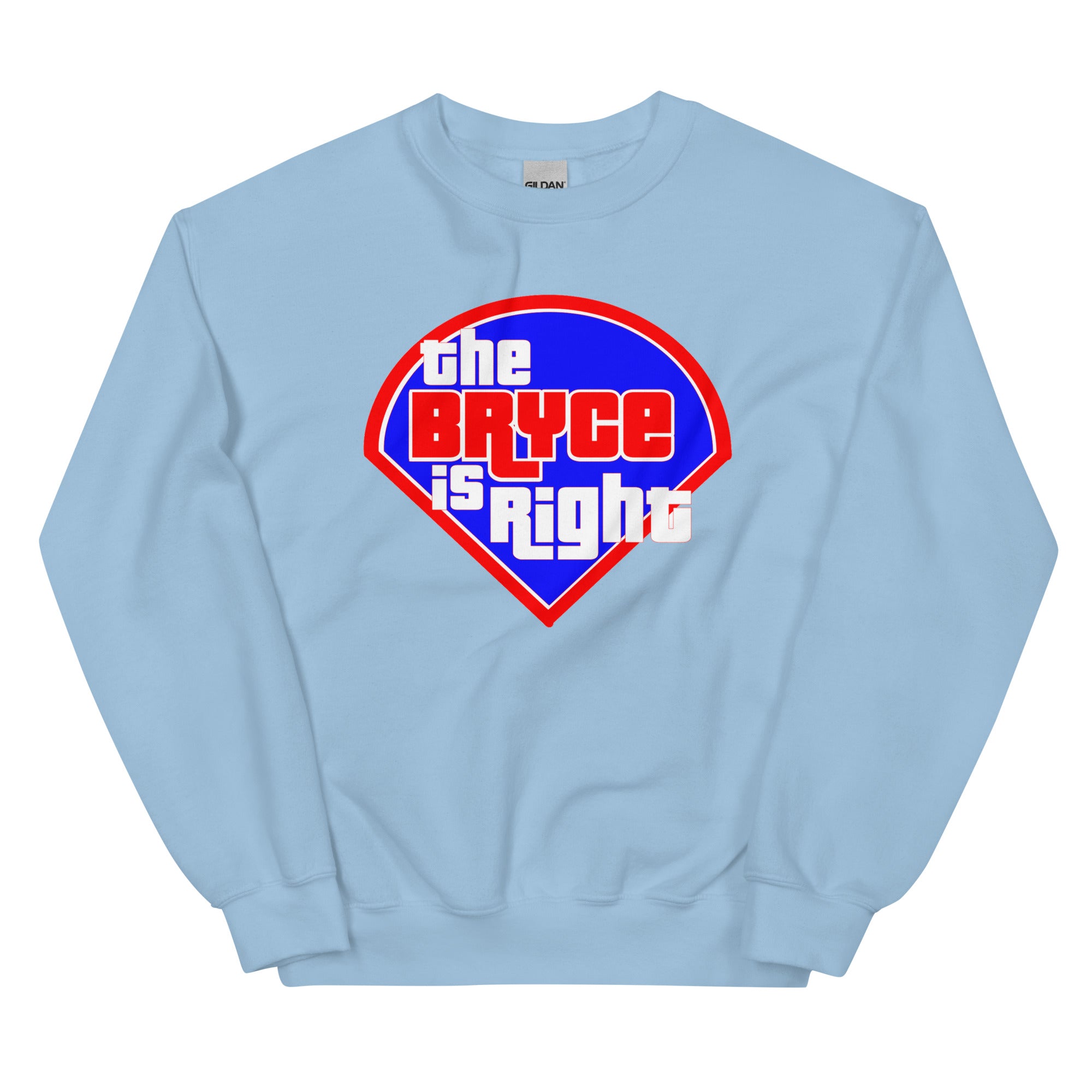 Philadelphia Phillies Bryce Harper Price Is Right light blue sweatshirt Phillygoat