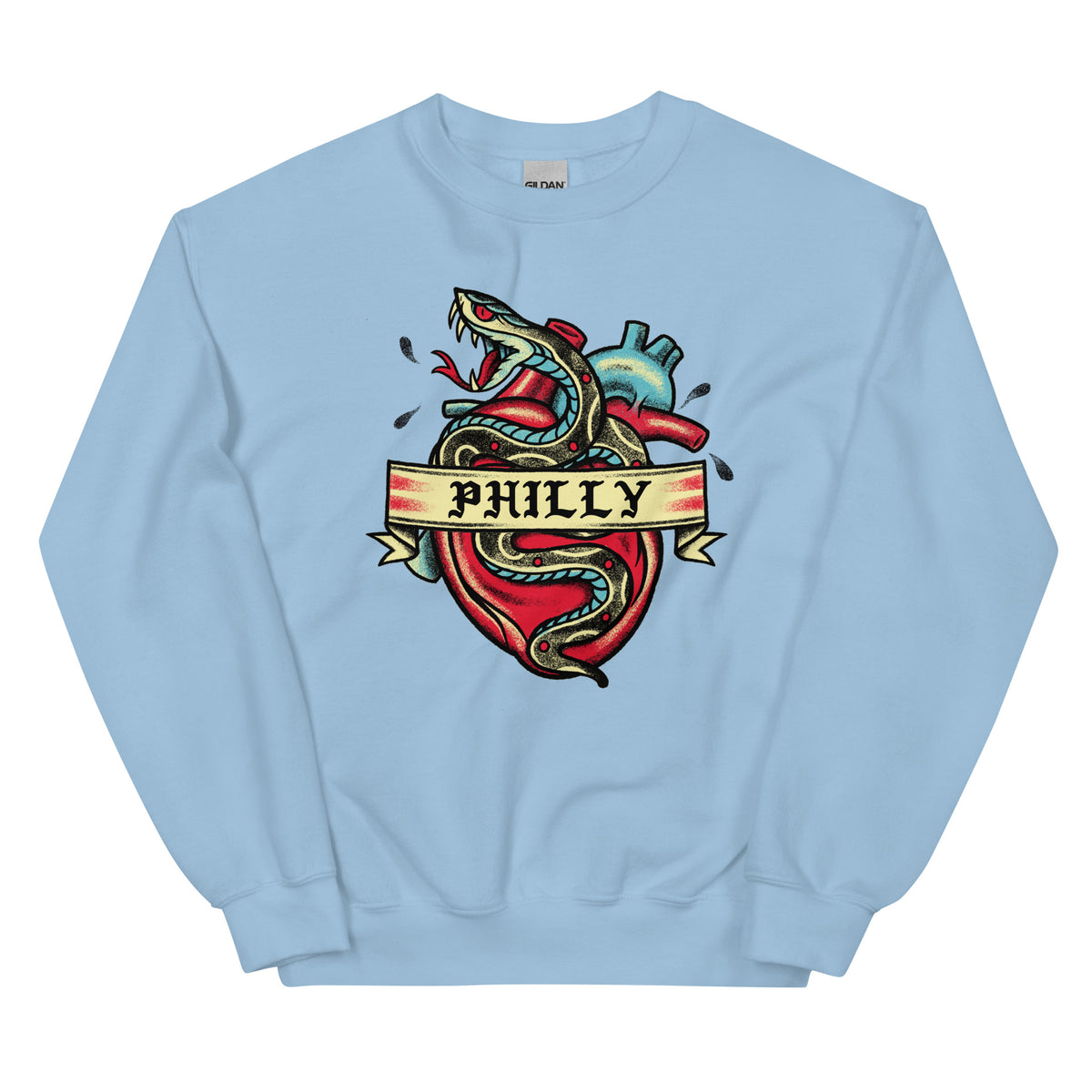 Philly Snake tattoo light blue sweatshirt Phillygoat