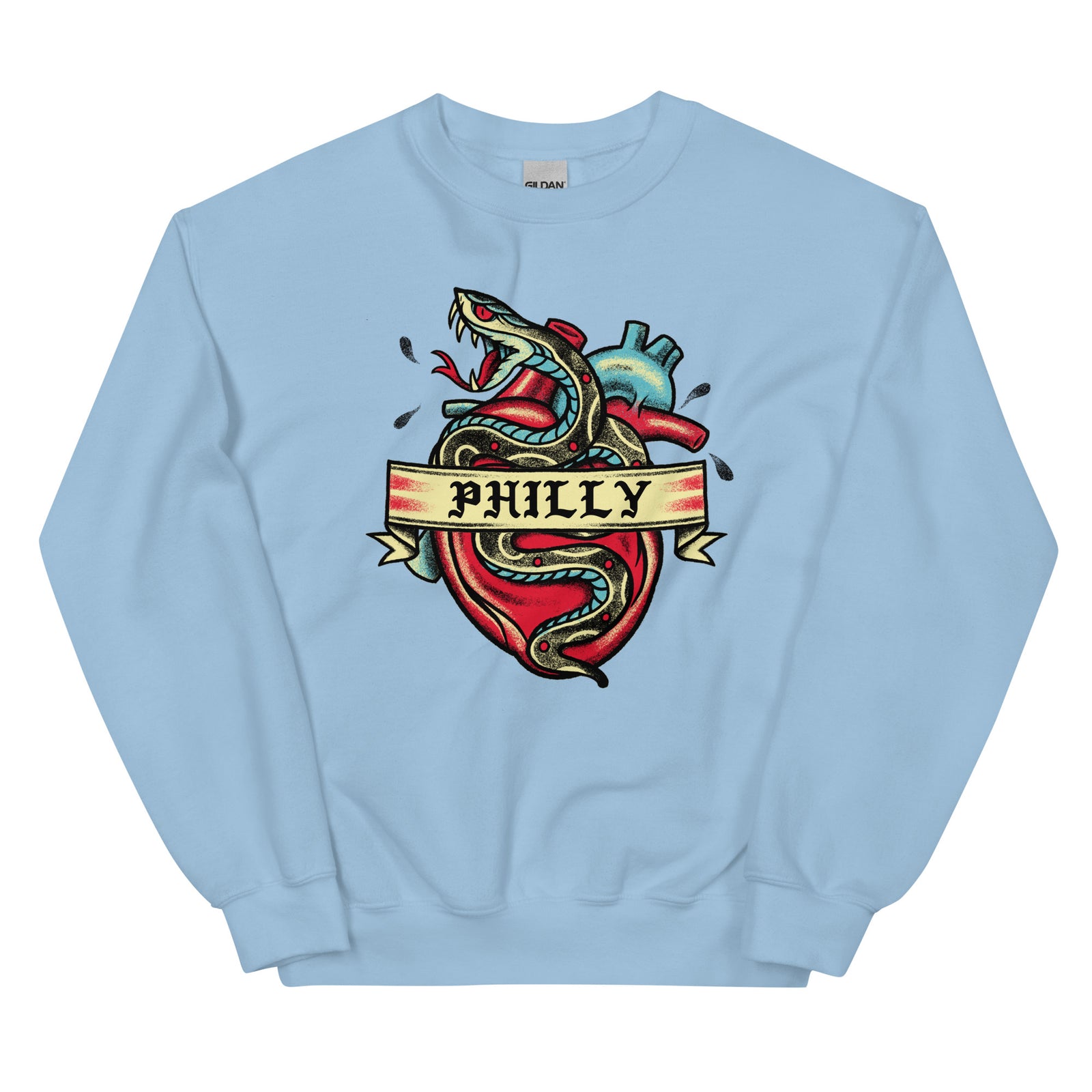Philly Snake tattoo light blue sweatshirt Phillygoat