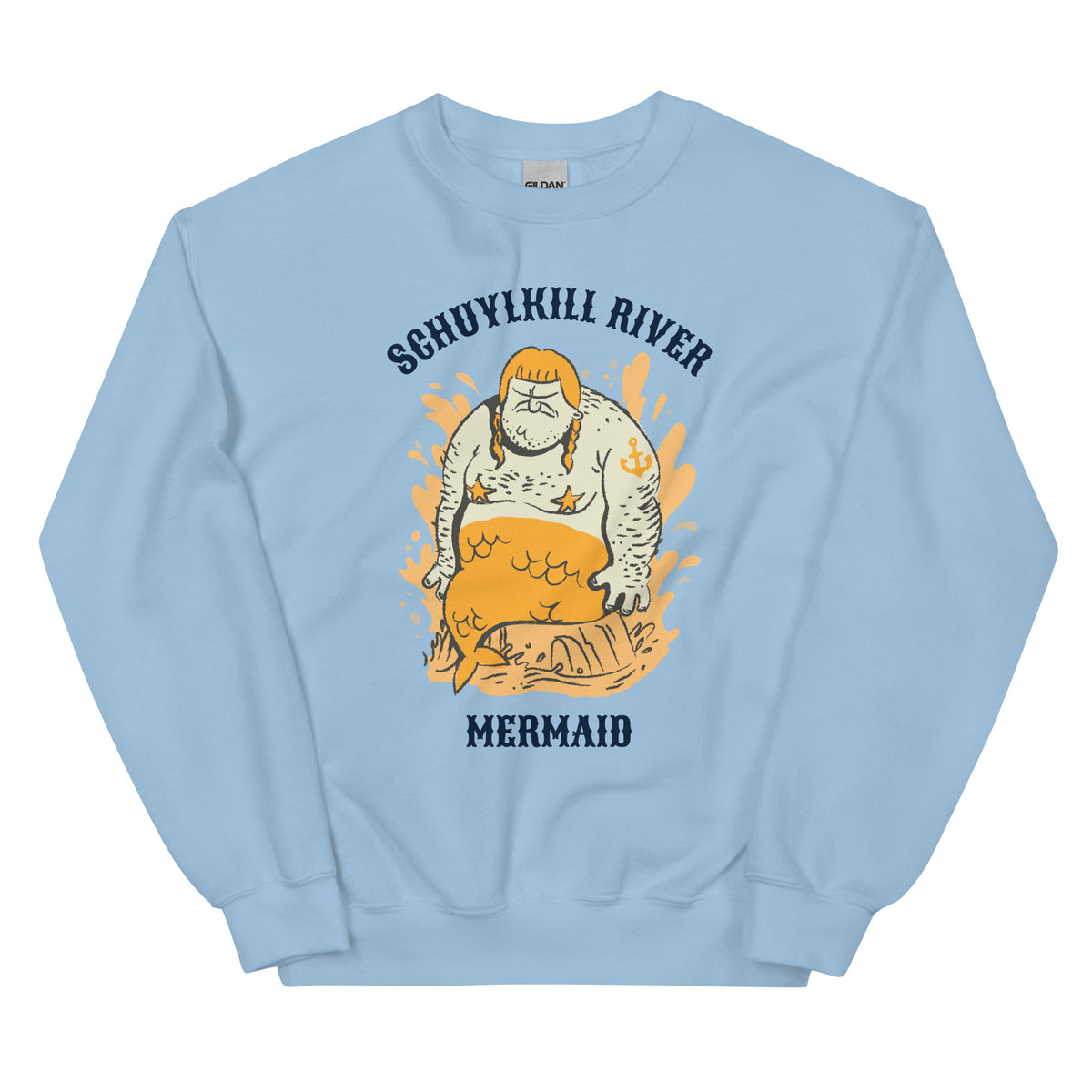 Funny Philadelphia Schuylkill River Mermaid light blue sweatshirt from Phillygoat