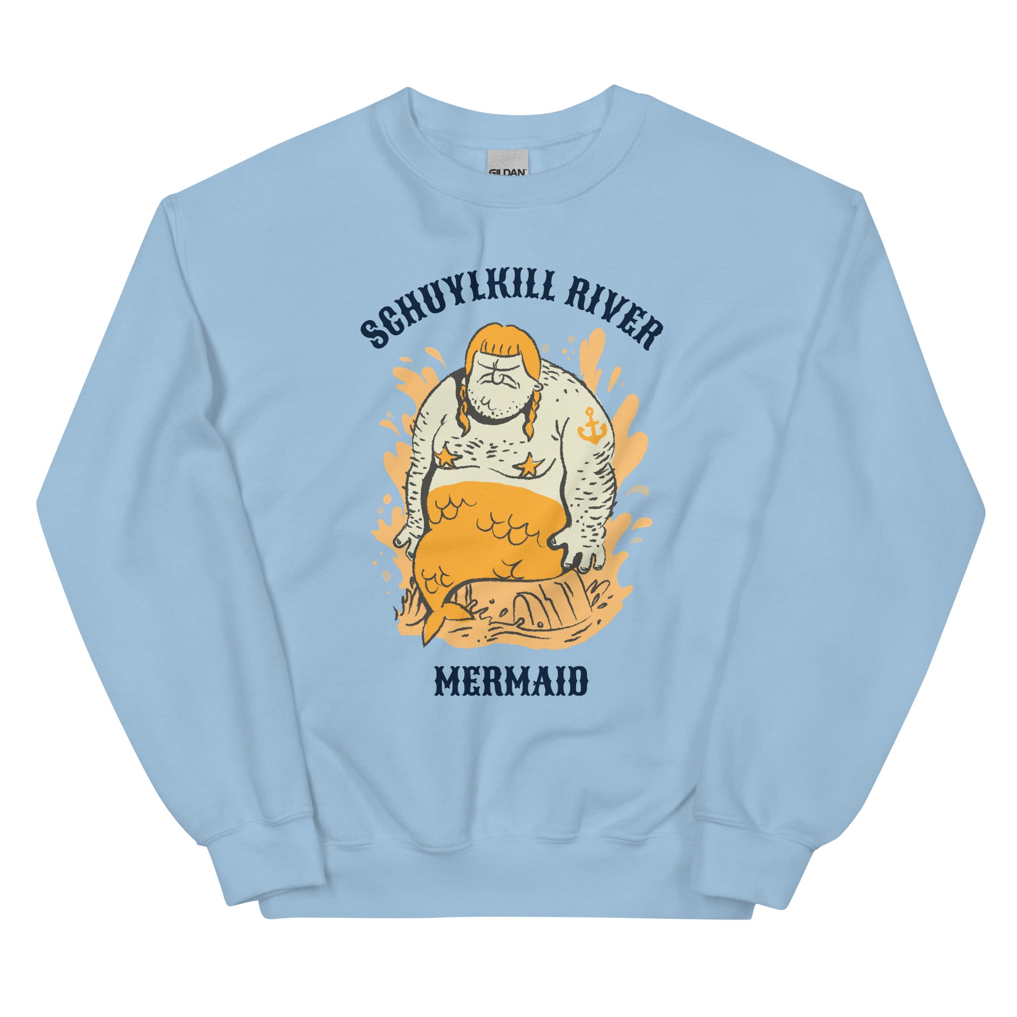 Funny Philadelphia Schuylkill River Mermaid light blue sweatshirt from Phillygoat
