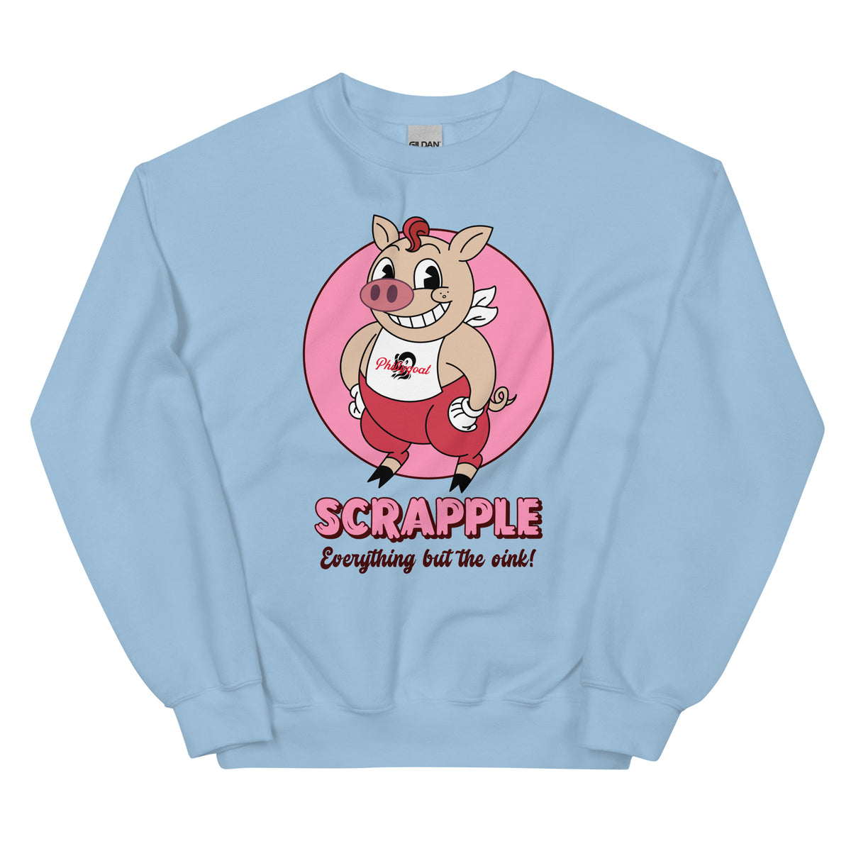 Philadelphia Philly scrapple pig light blue sweatshirt Phillygoat