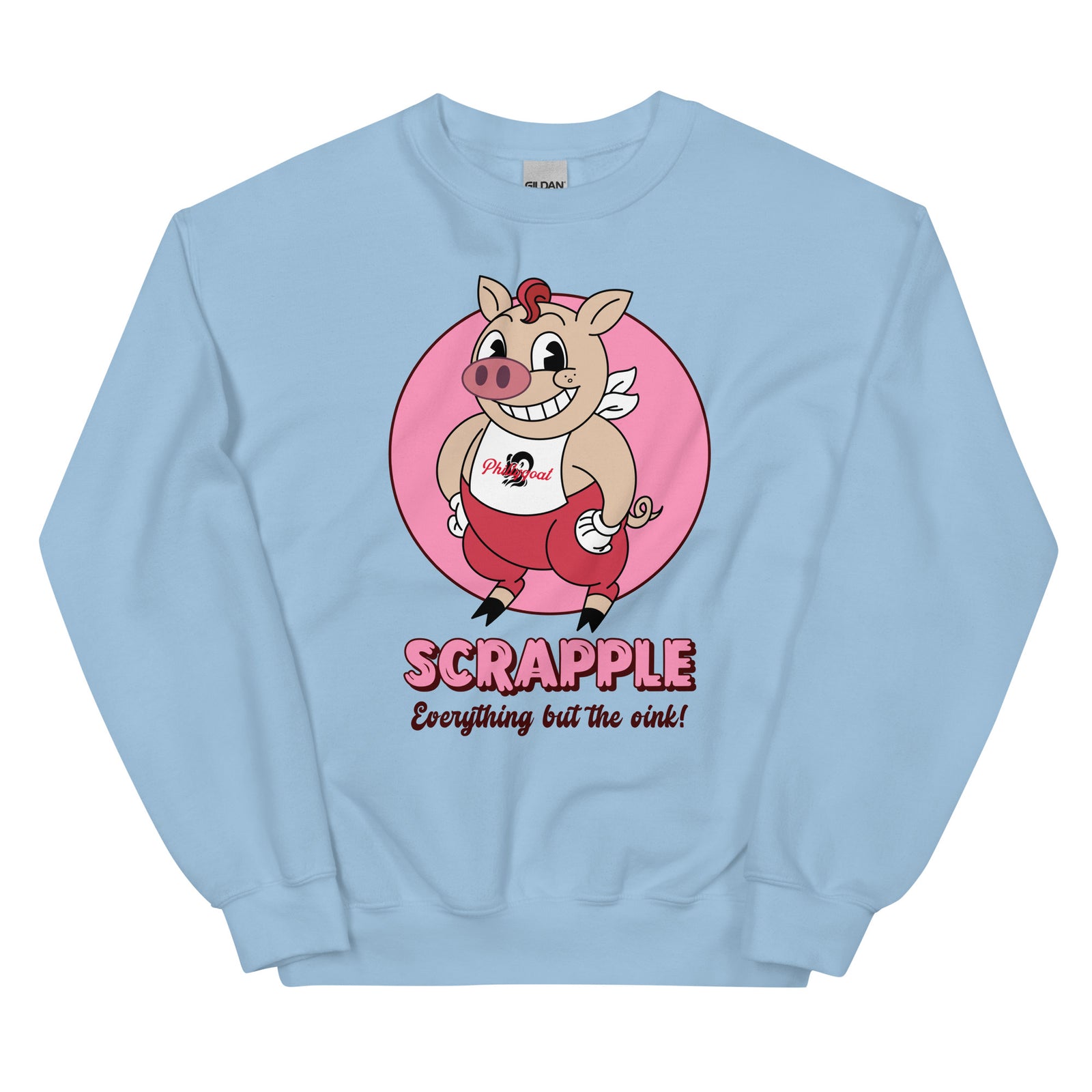 Philadelphia Philly scrapple pig light blue sweatshirt Phillygoat