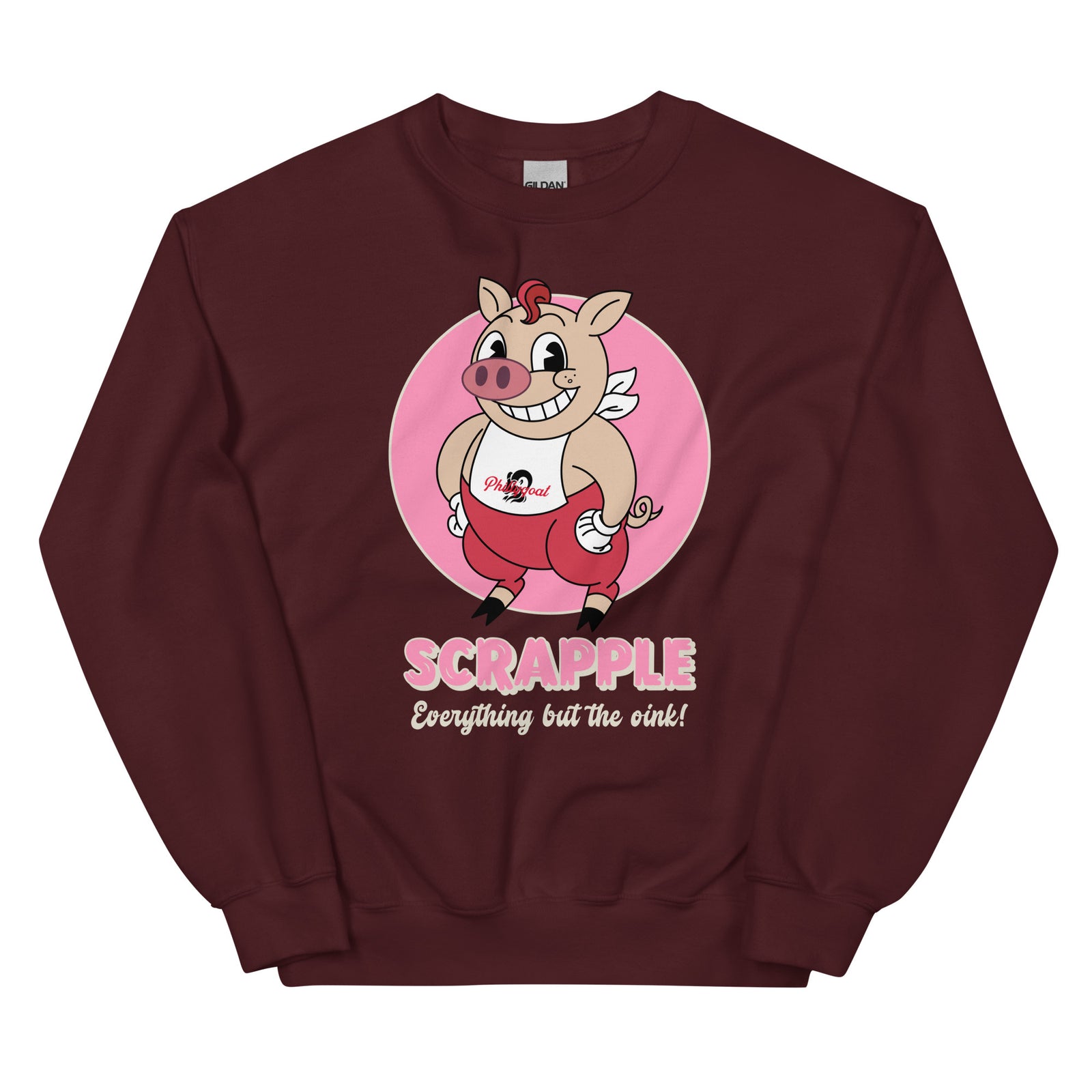 Philadelphia Philly scrapple pig maroon sweatshirt Phillygoat