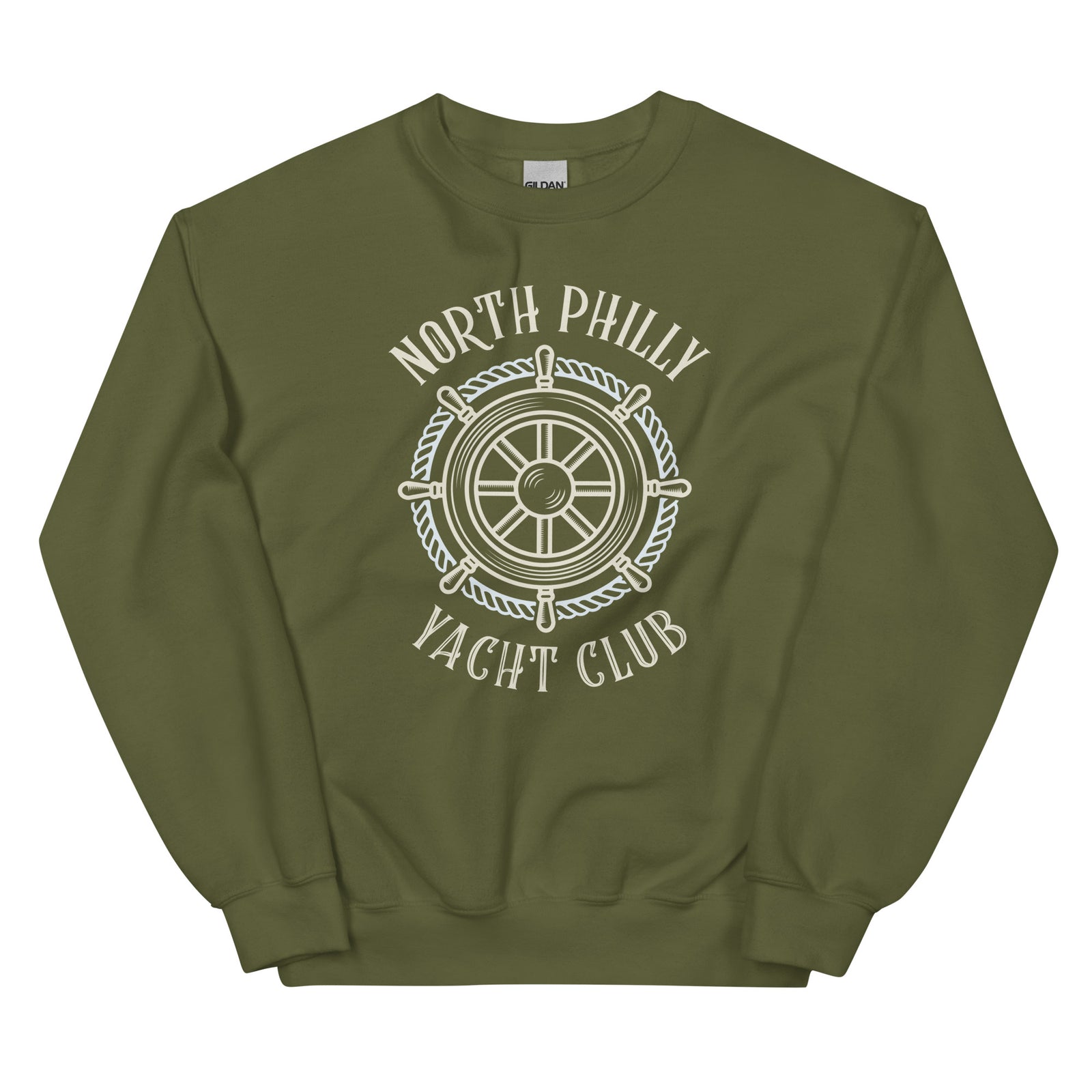 North Philly Philadelphia yacht club army green sweatshirt Phillygoat