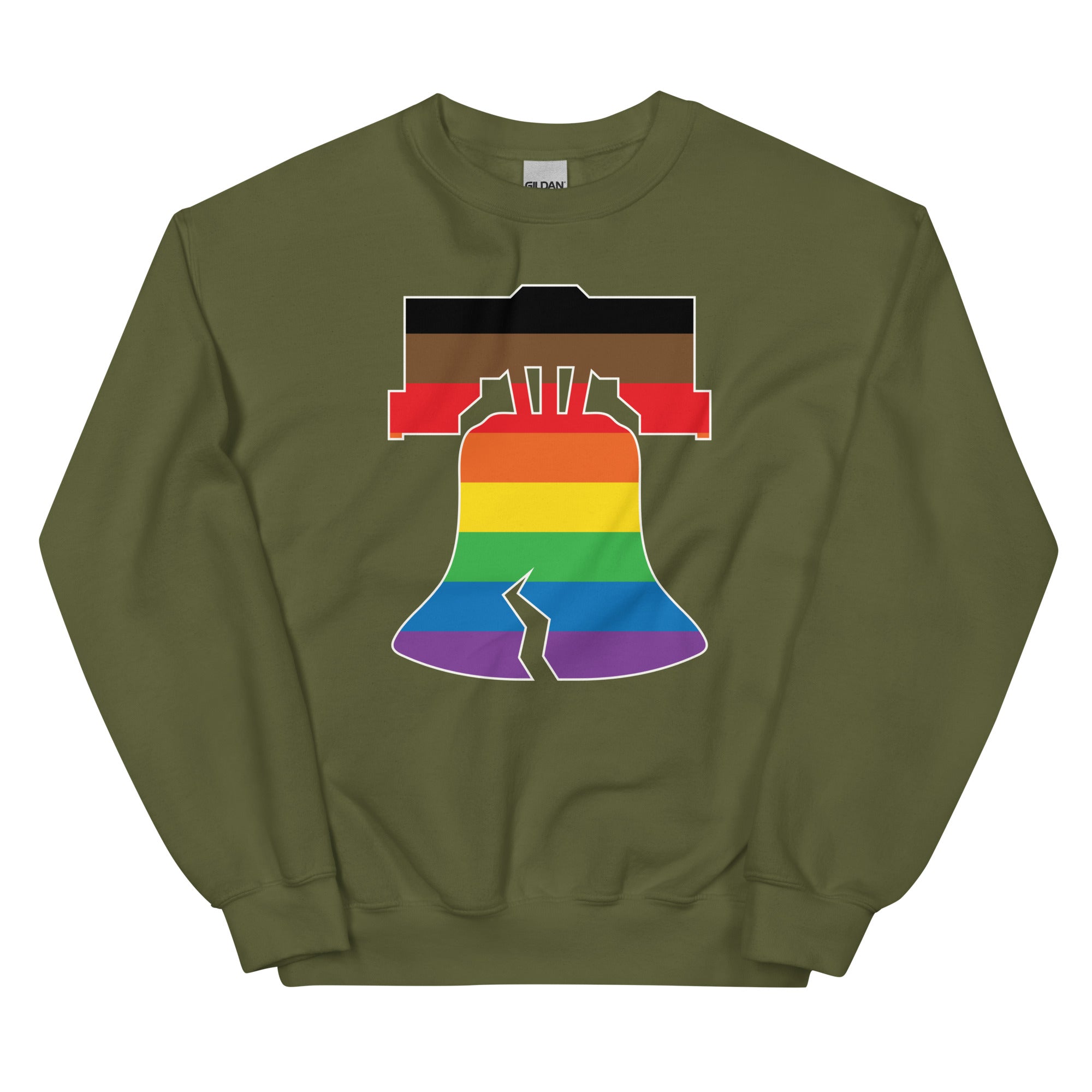 Philly pride Philadelphia LGBTQ+ rainbow liberty bell army green hoodie Phillygoat