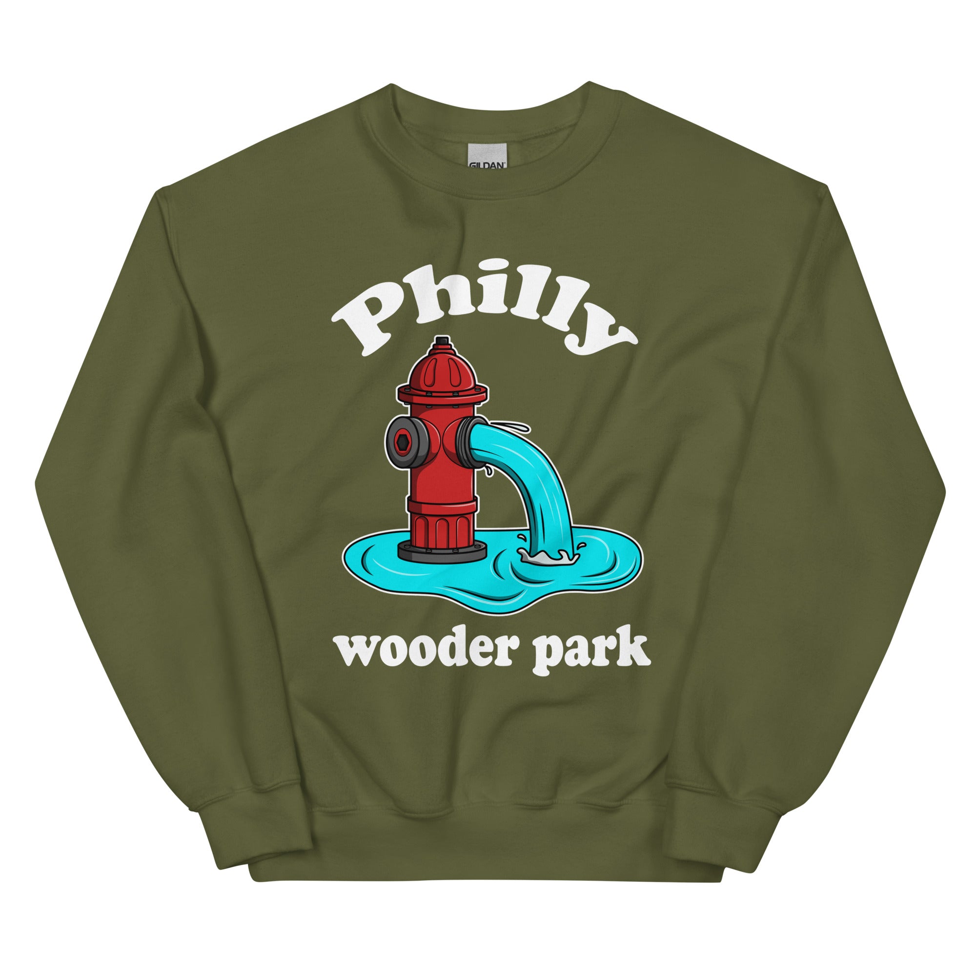 Philadelphia Philly wooder park fire hydrant funny army green sweatshirt Phillygoat