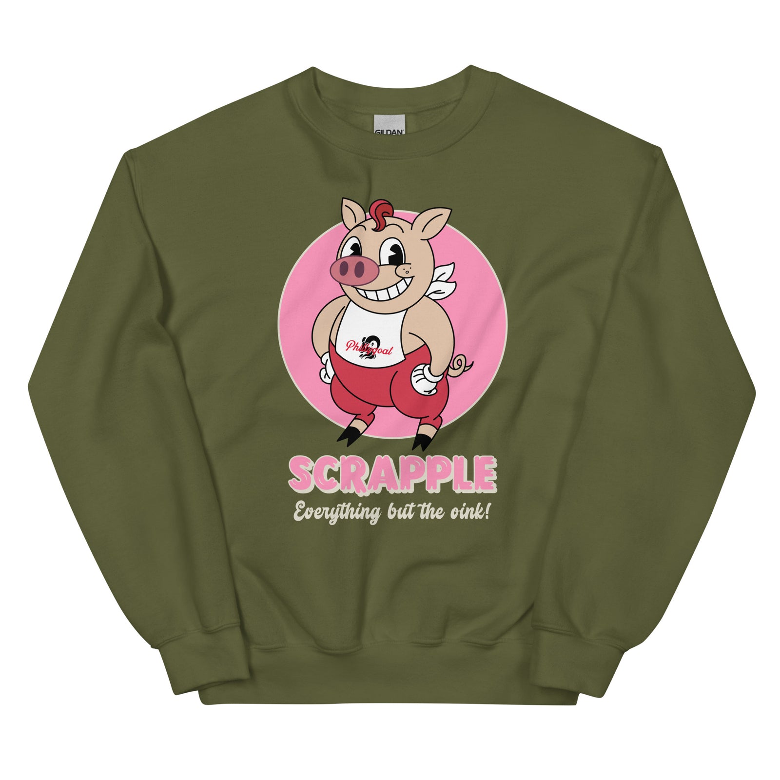 Philadelphia Philly scrapple pig army green sweatshirt Phillygoat