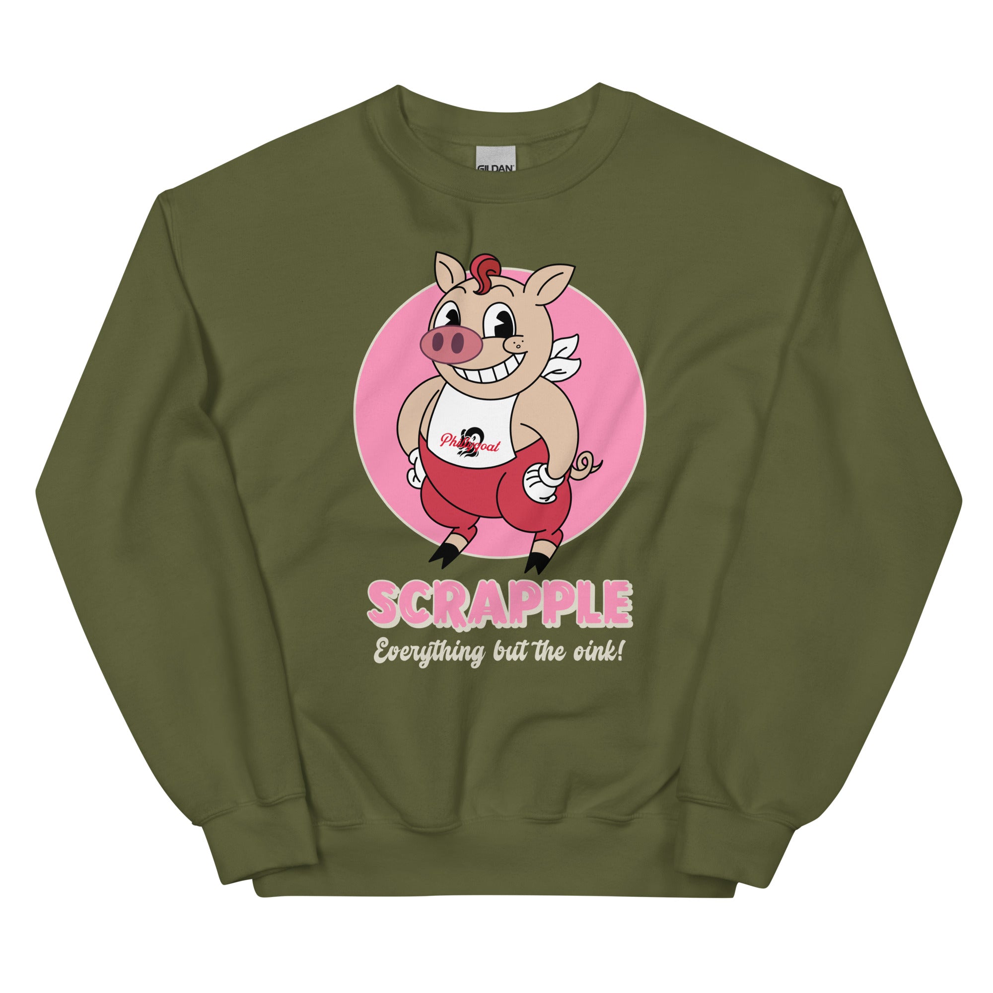 Philadelphia Philly scrapple pig army green sweatshirt Phillygoat