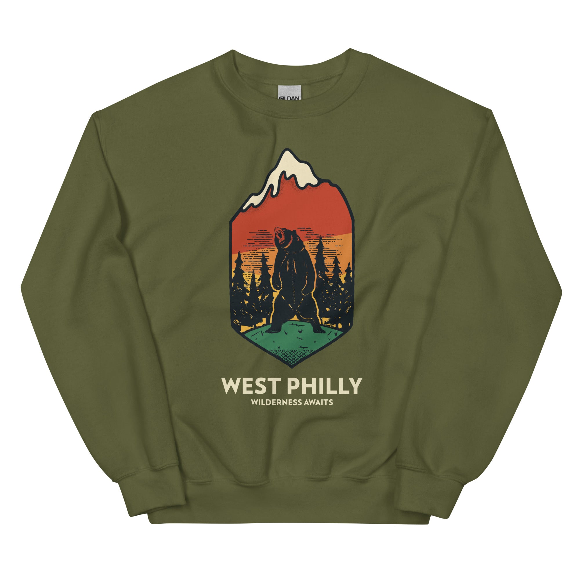 West Philly Wilderness Philadelphia outdoors army green sweatshirt Phillygoat