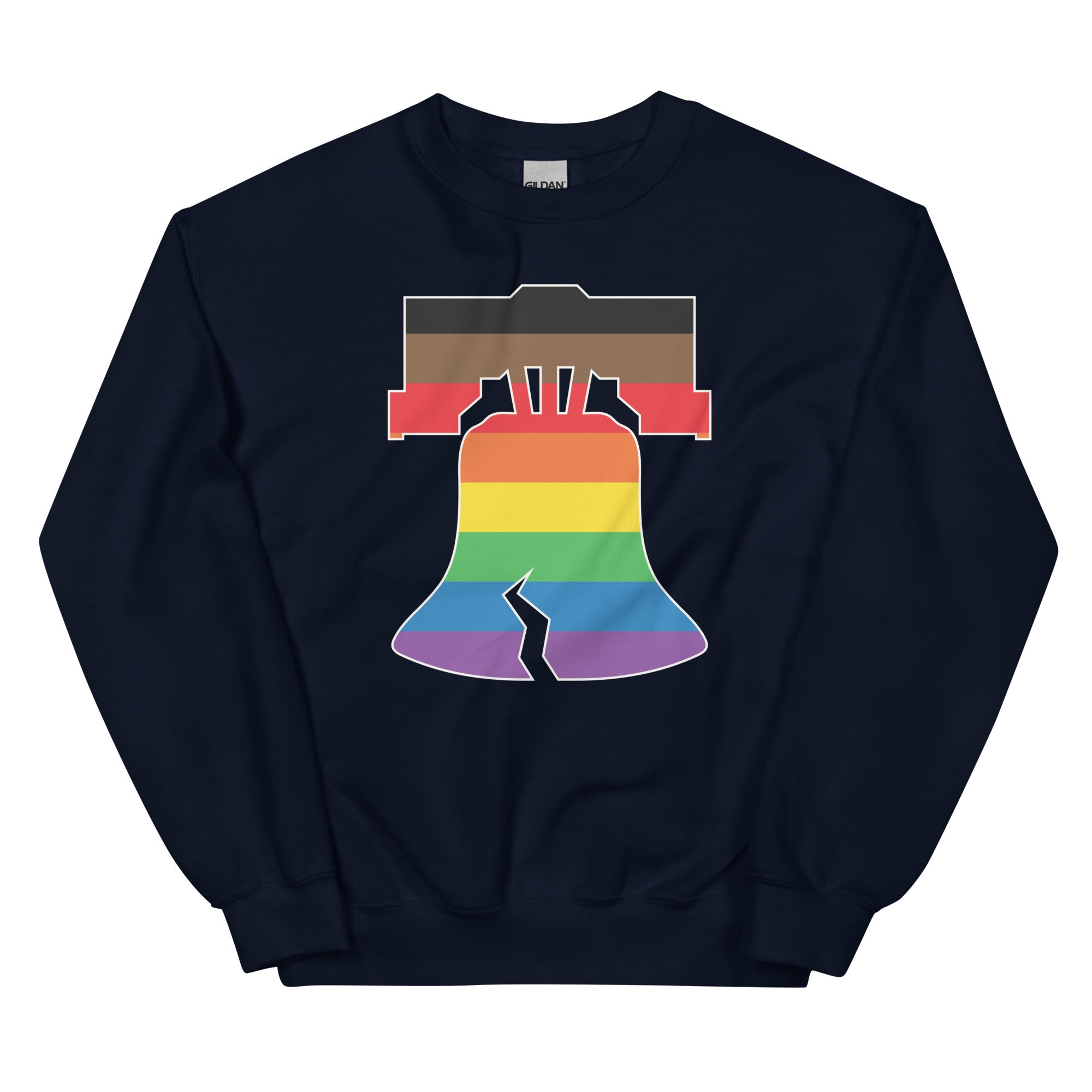 Philly pride Philadelphia LGBTQ+ rainbow liberty bell navy blue hoodie Phillygoat