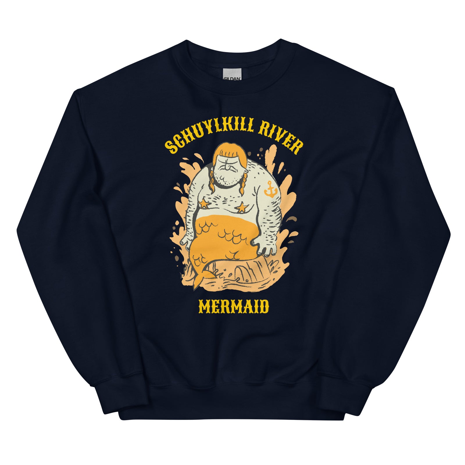 Funny Philadelphia Schuylkill River Mermaid navy blue sweatshirt from Phillygoat