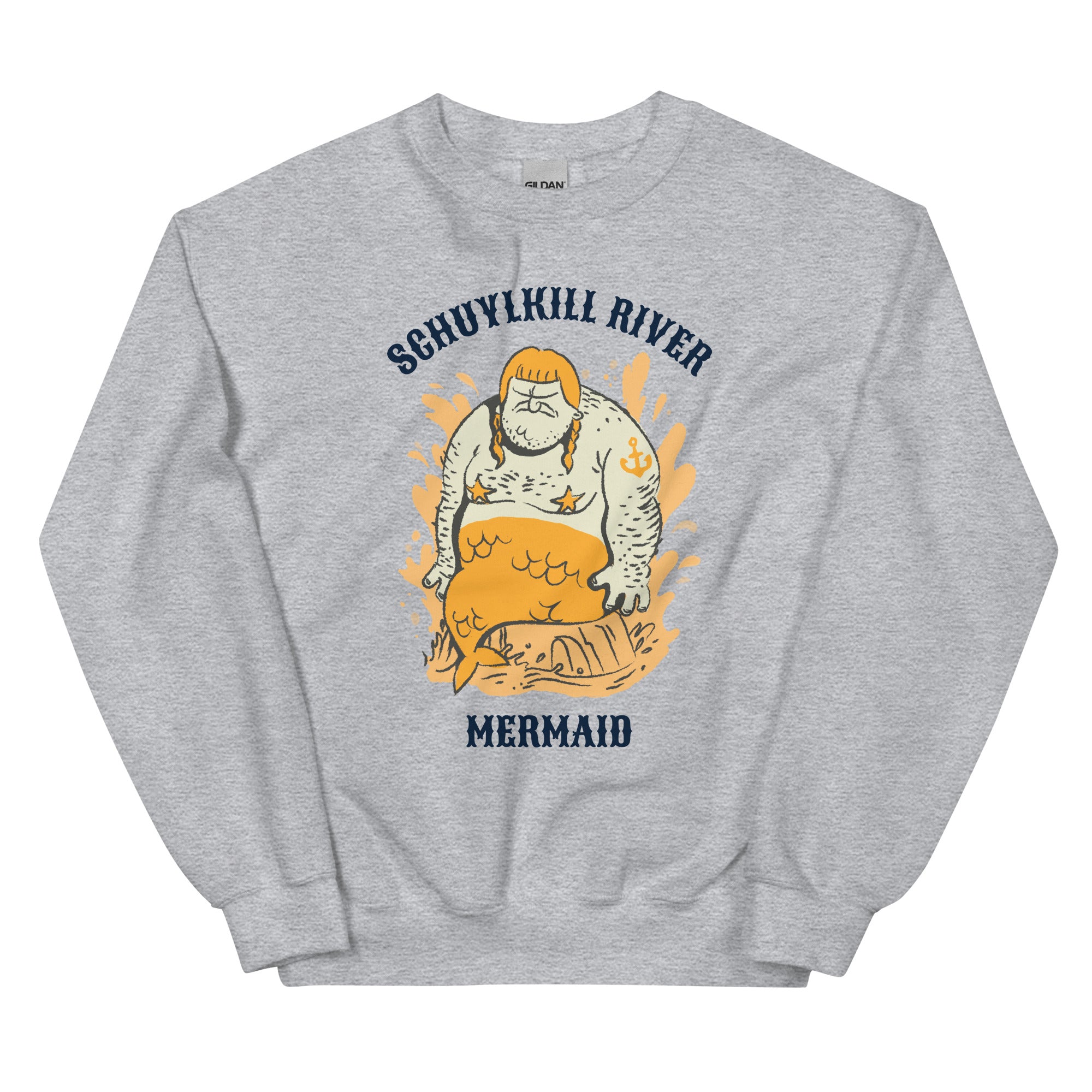 Funny Philadelphia Schuylkill River Mermaid sport grey sweatshirt from Phillygoat