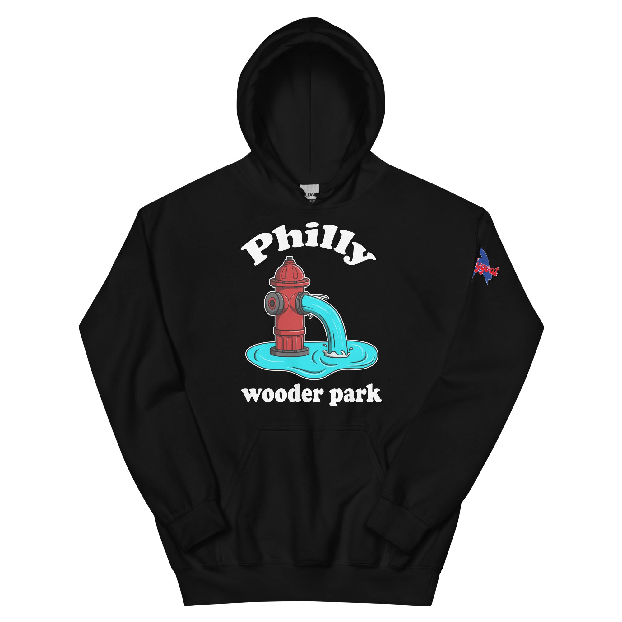Philadelphia Philly wooder park water park fire hydrant funny black hoodie from Phillygoat
