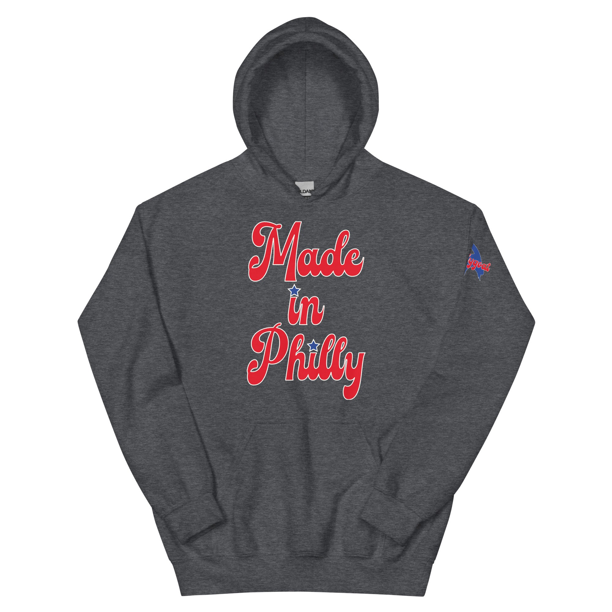 Made in Philly Philadelphia dark heather grey hoodie Phillygoat