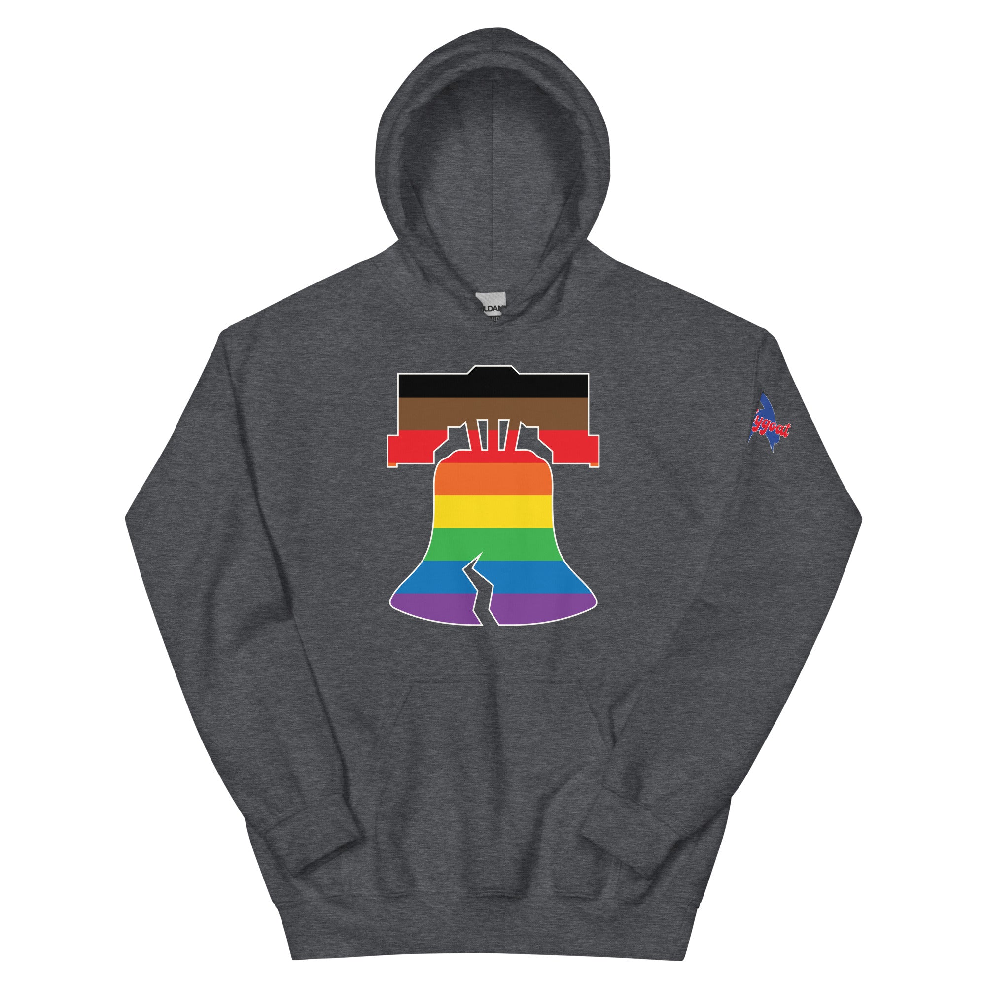 Philly pride Philadelphia LGBTQ+ rainbow liberty bell dark heather grey hoodie Phillygoat